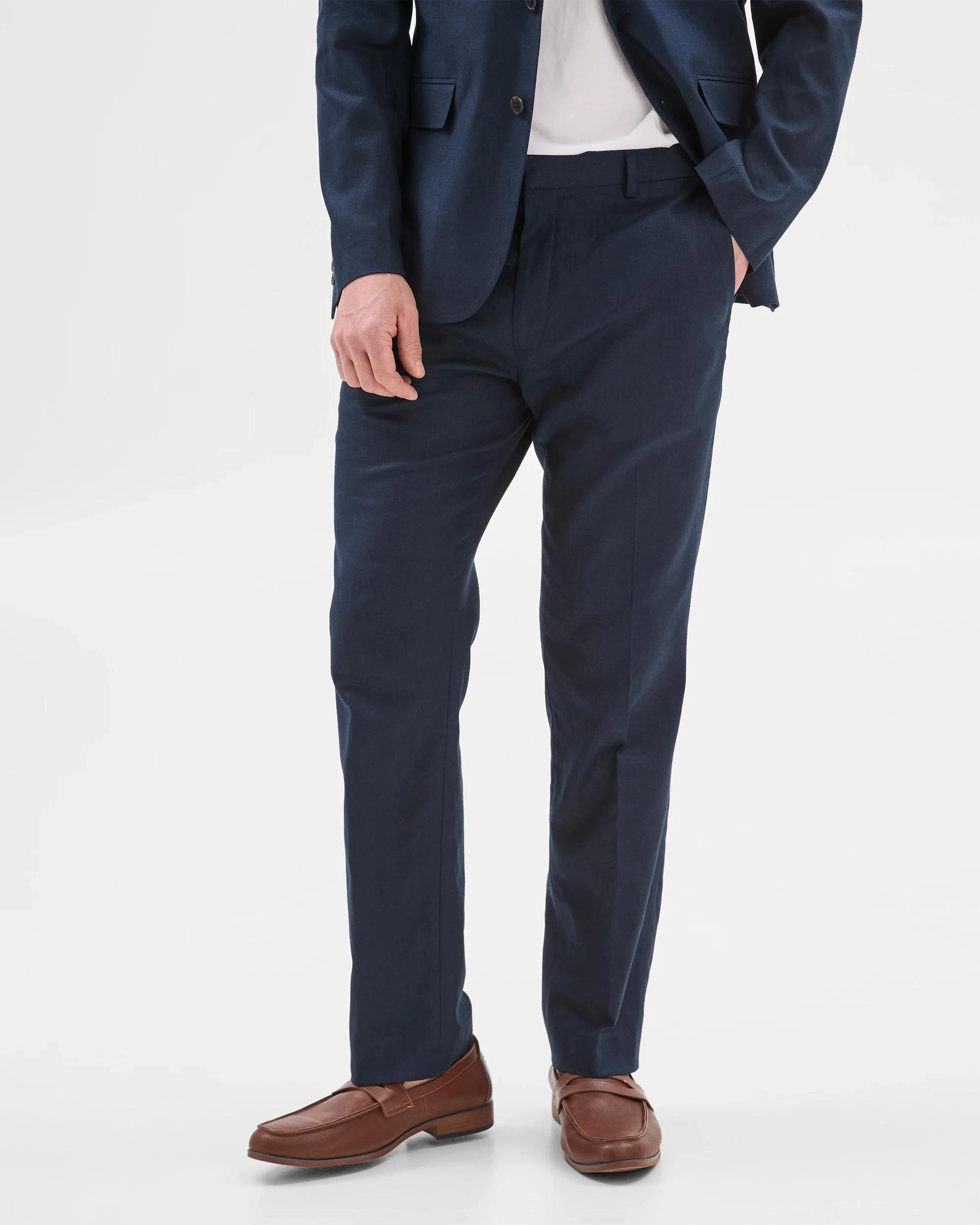 2 European Linen Blend Suit Pants - Preview NAVY, 2 of 6