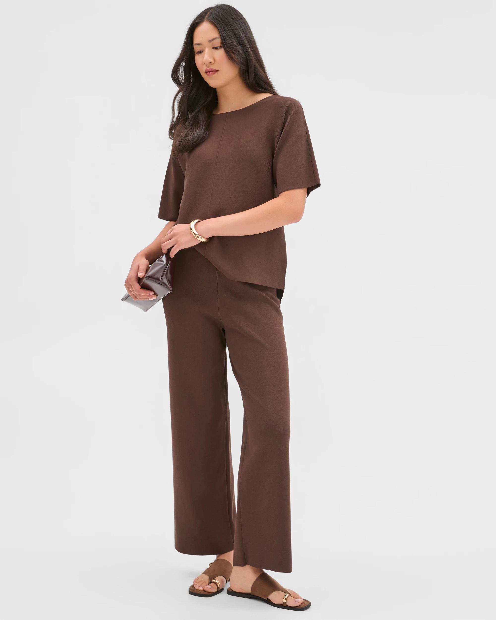 1 Preview Crepe Knit Straight Leg Pants GANACHE, 1 of 6