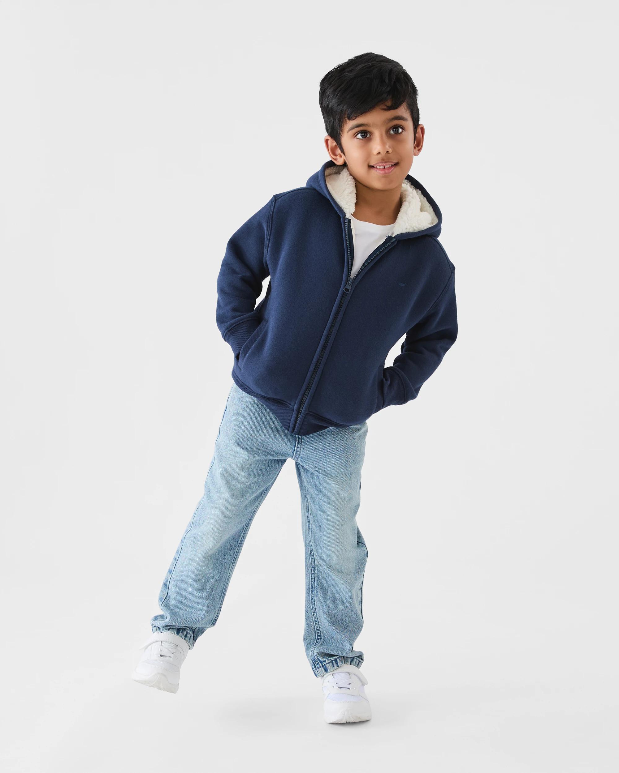 8 Sherpa Lined Hoodie Dress Navy, 8 of 9