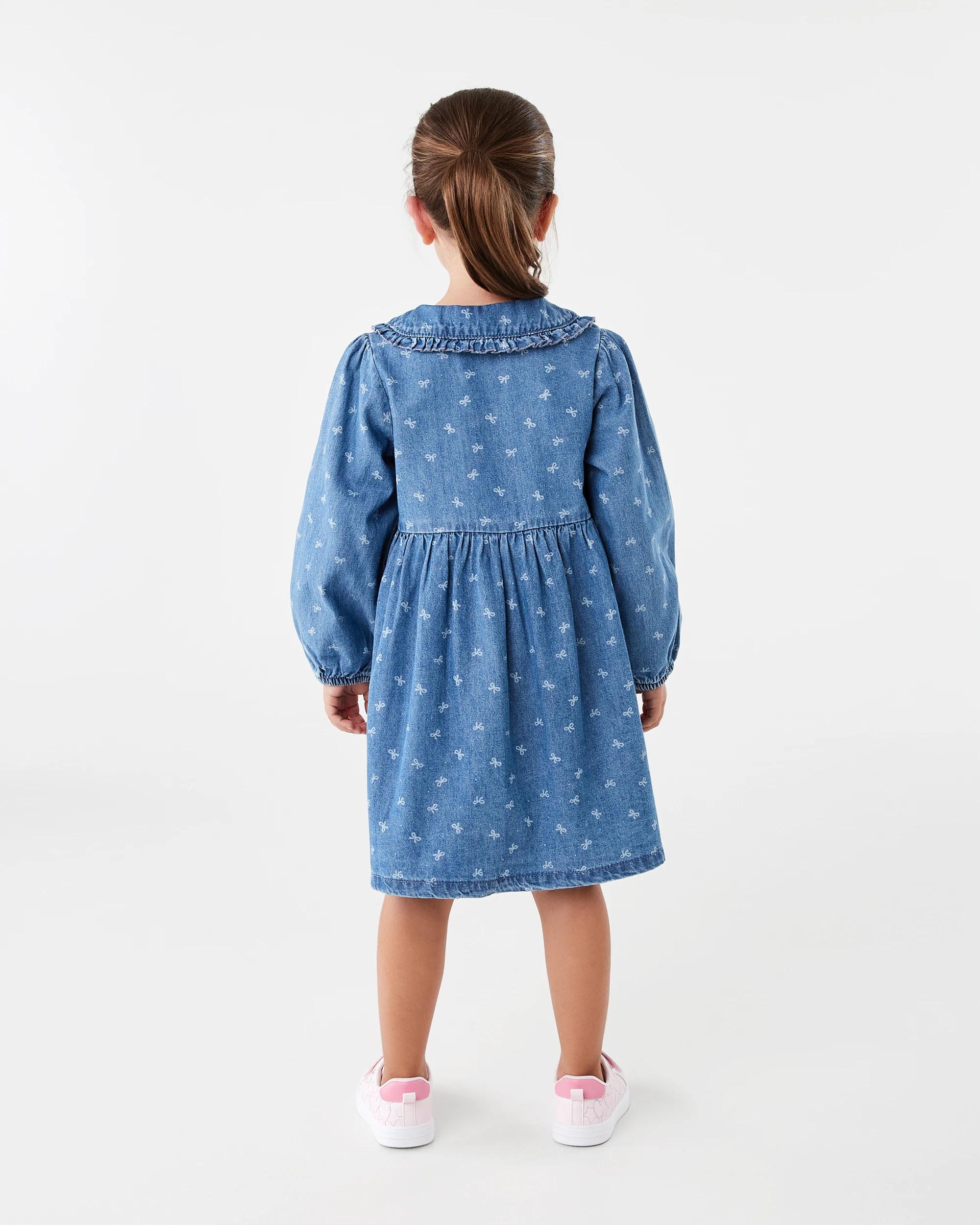8 Long Sleeve Denim Collard Dress Blu Bow, 8 of 8