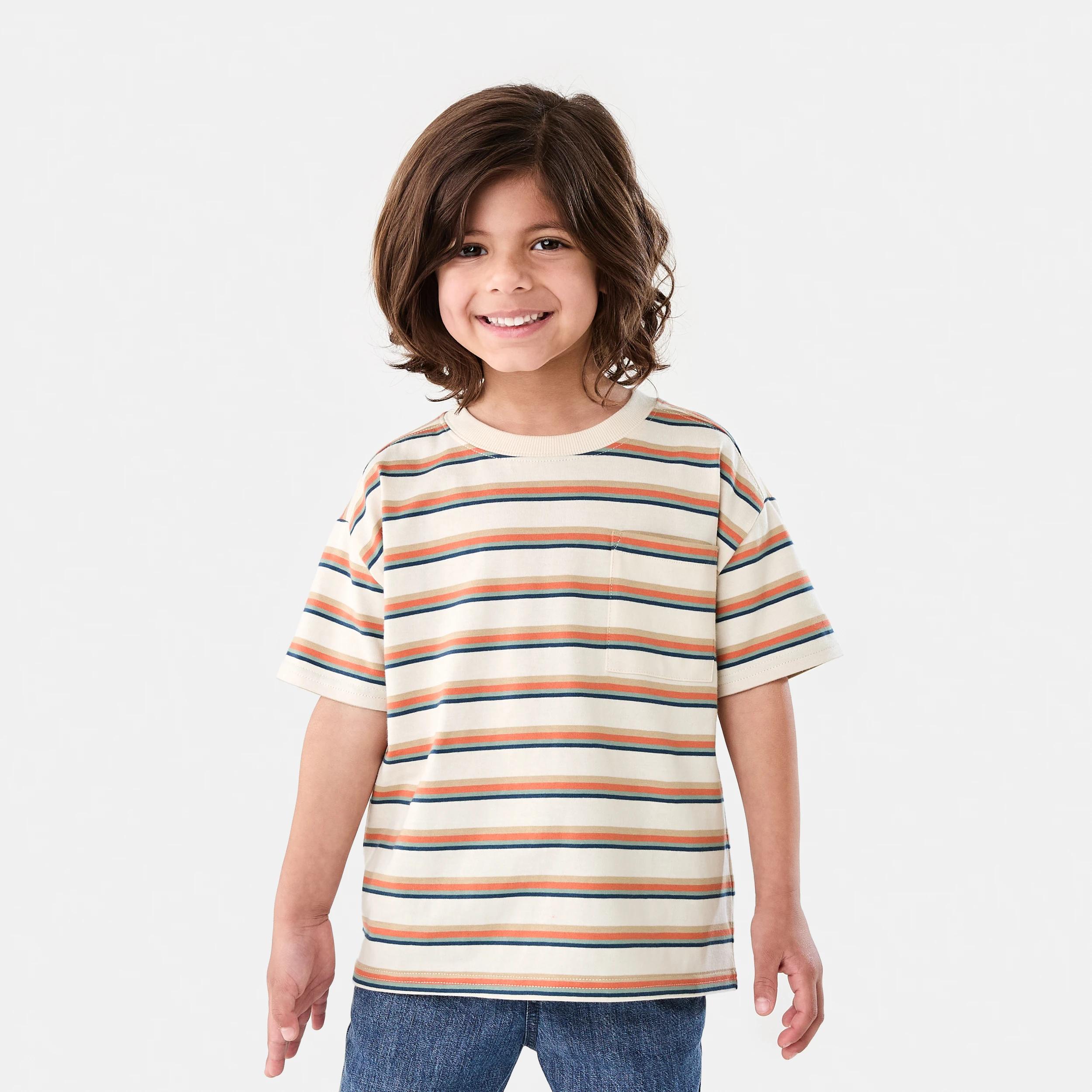 1 Short Sleeve Oversized Stripe T-shirt 4 COLOUR STRIPE BEIGE, 1 of 7