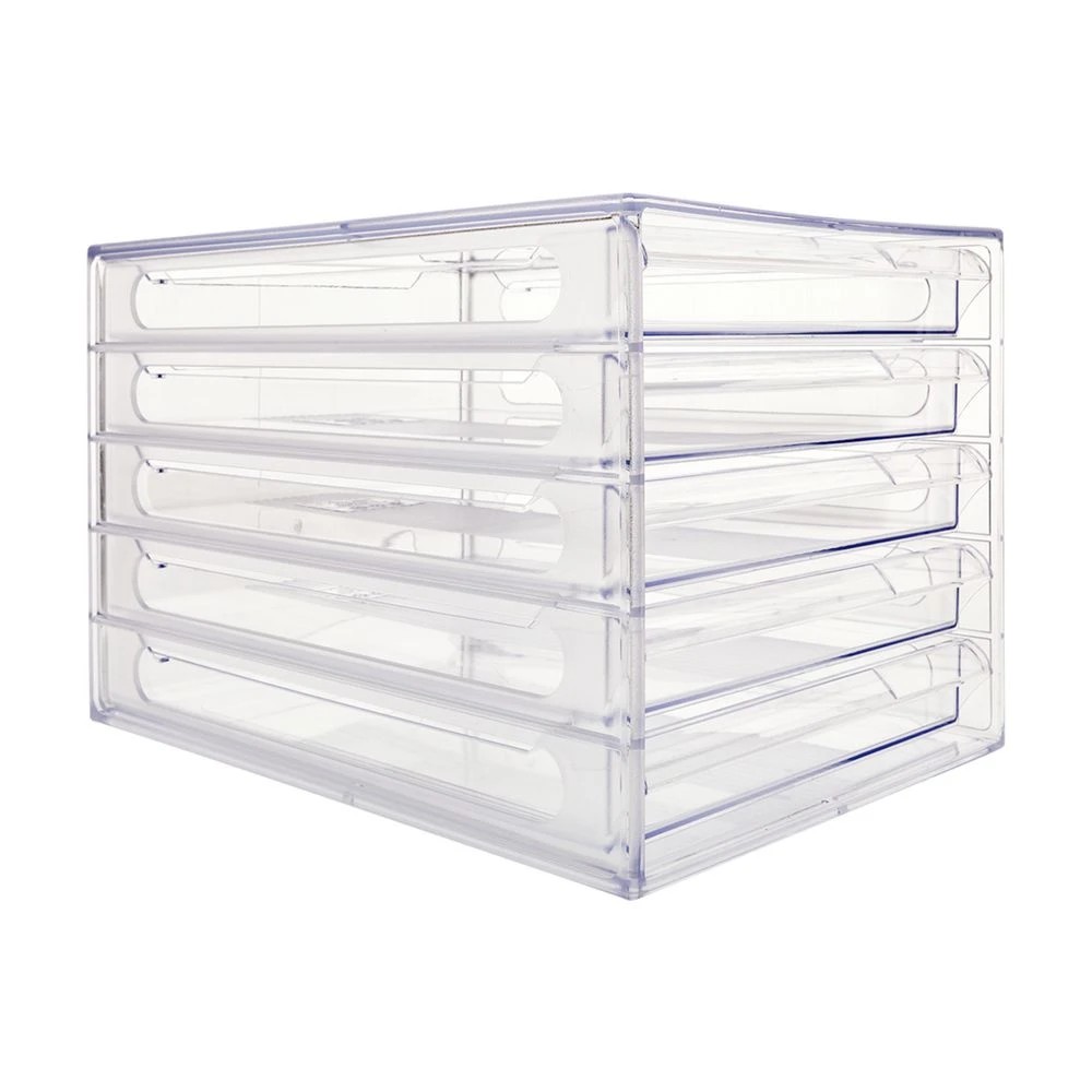 1 J.Burrows Desktop File Storage Organiser 5 Drawer Clear, 1 of 4