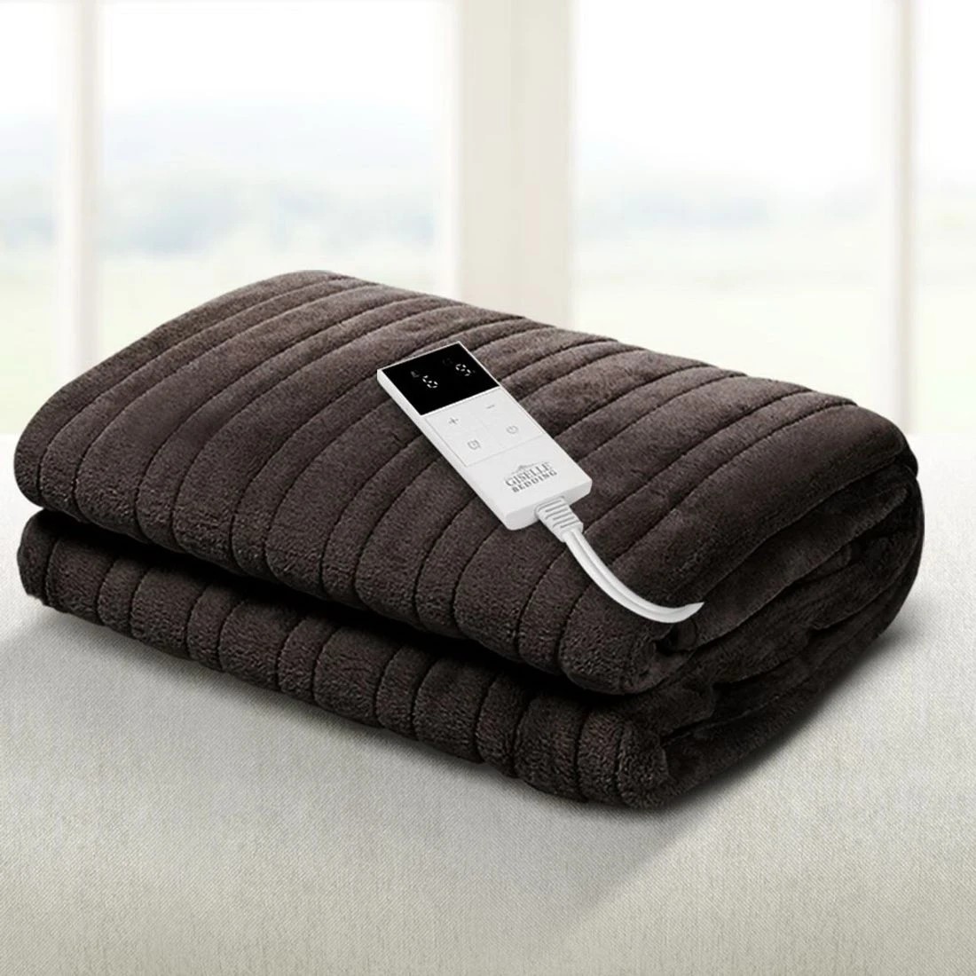 3 Giselle Electric Throw Rug Heated Blanket Fleece - Brown, 3 of 10
