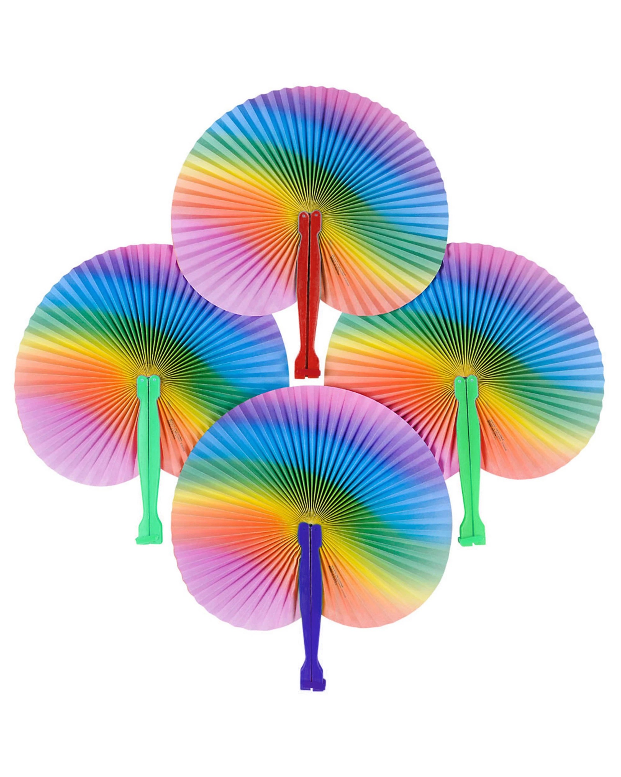 1 Partyrama Rainbow Coloured Paper Fans Pack of 12, 1 of 2