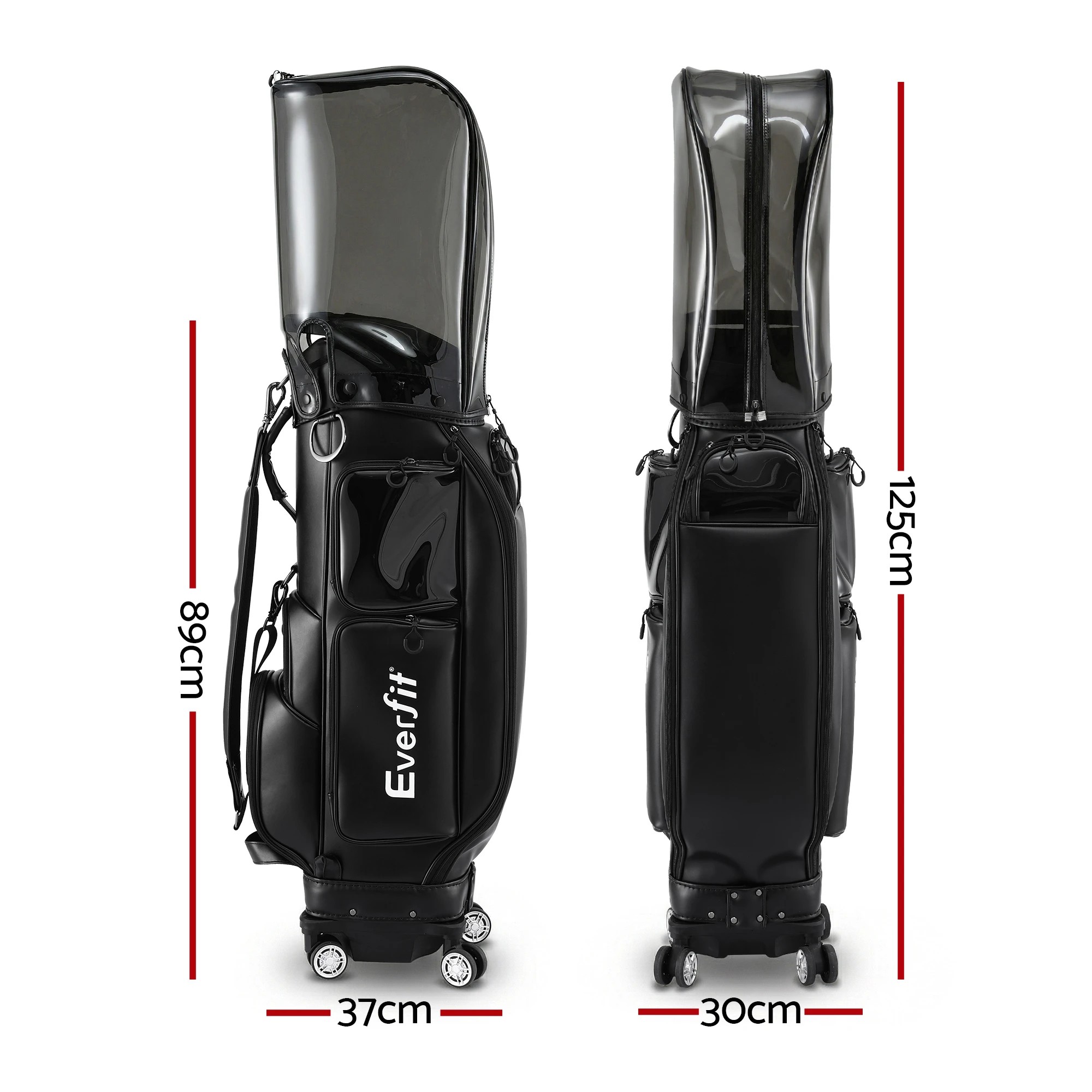 1 Everfit Golf Cart Bag Rolling Buggy Club Organiser Synthetic Leather - Black, 1 of 1