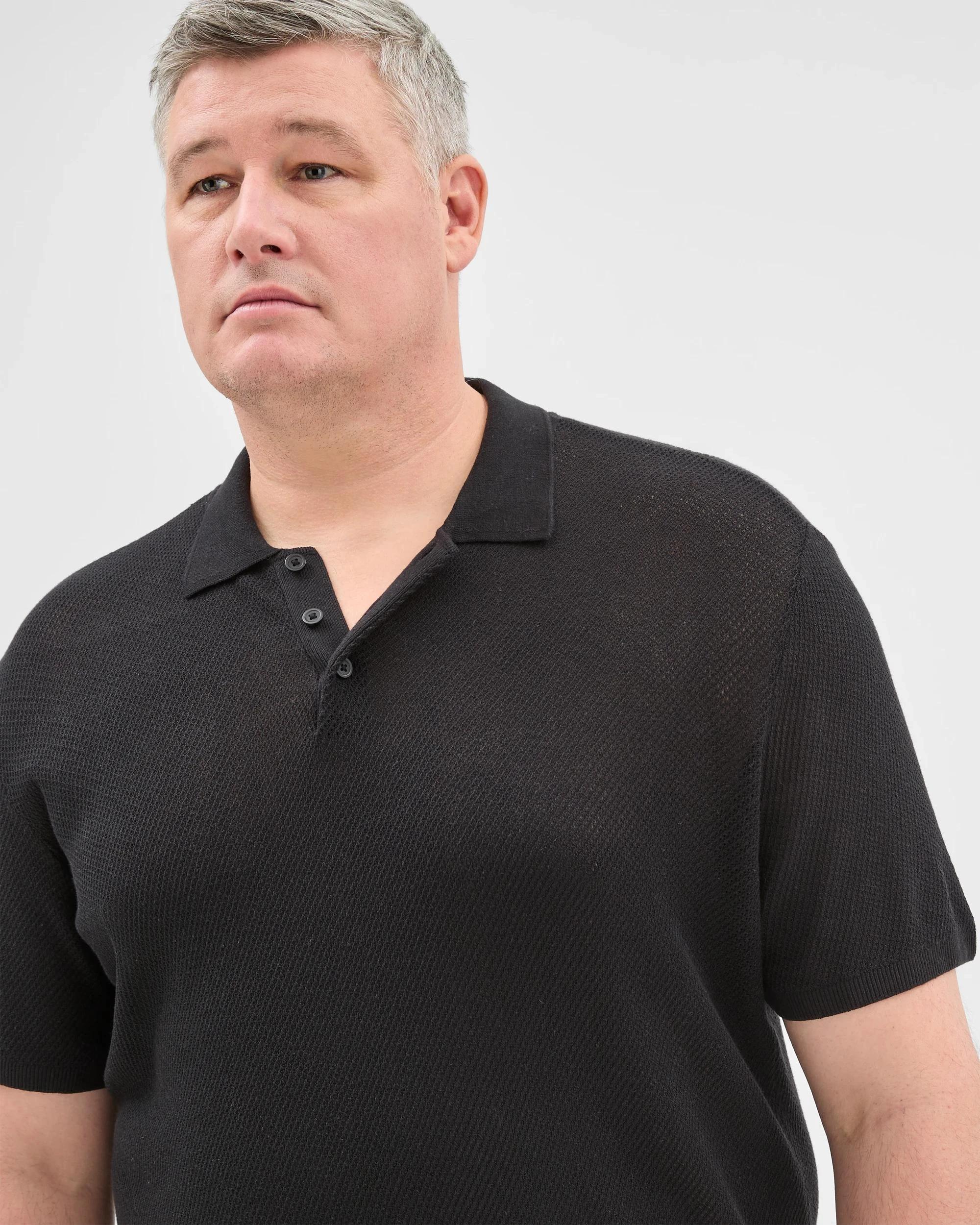 5 Plus Size Australian Cotton Blend Knit Polo Top - Preview BLACK, 5 of 5