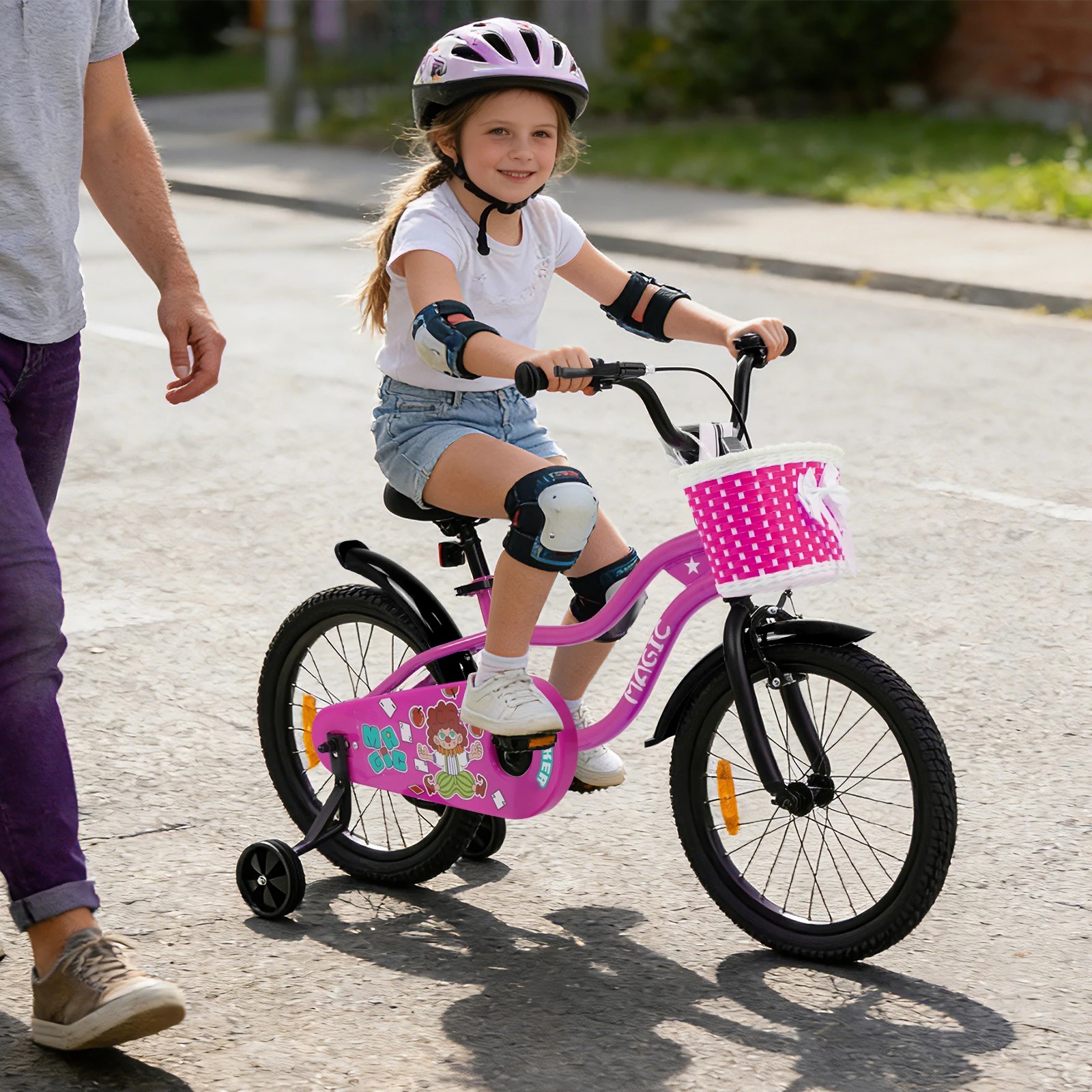 2 Costway 45cm Kid Bicycle Dual Brake Balance Bike Adjustable Ride on w/Training Wheels - Pink, 2 of 3
