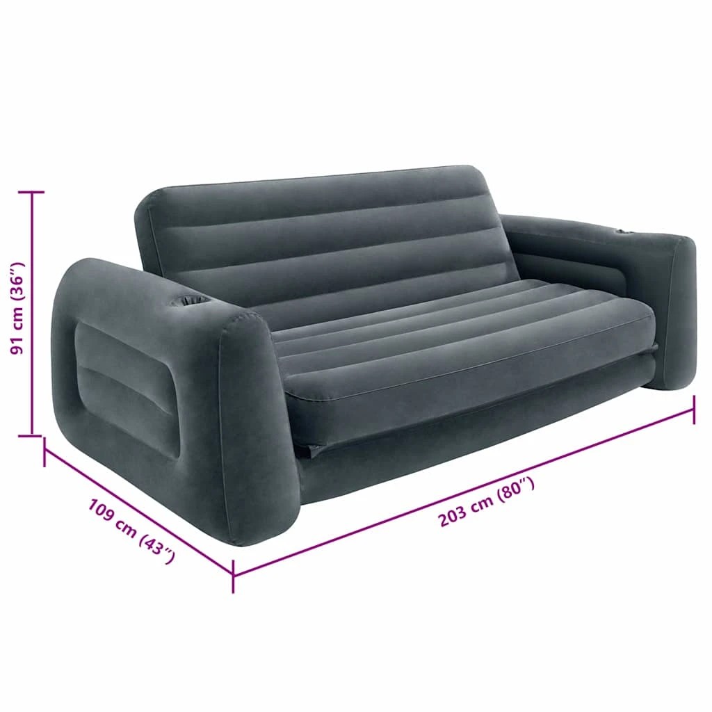 6 Intex Inflatable 203 X224x 66cm Pull Out Air Couch/sofa Bed W/drink Holder Grey - Grey, 6 of 7
