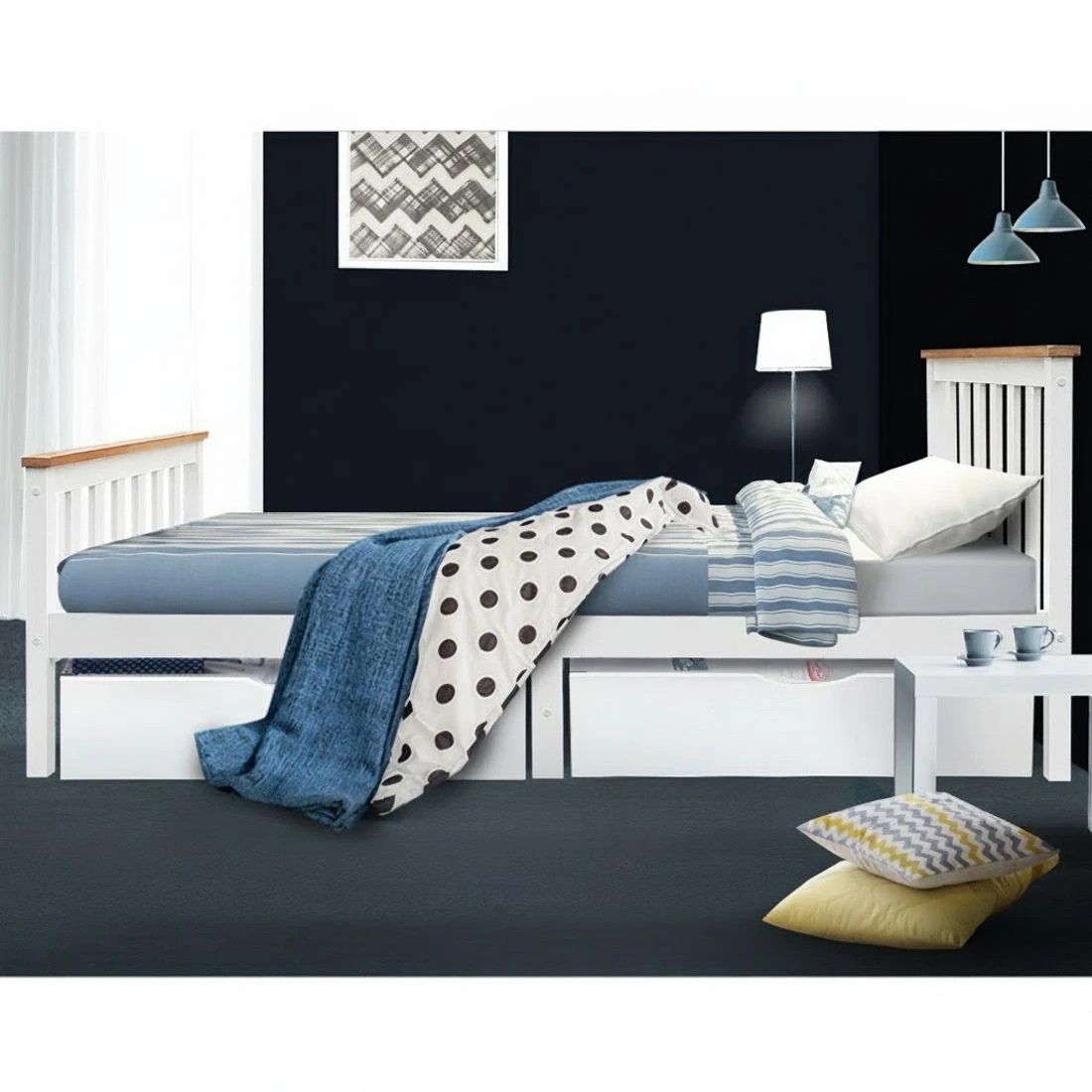 6 Artiss Bed Frame Single Size Wooden  PONY - White, 6 of 9