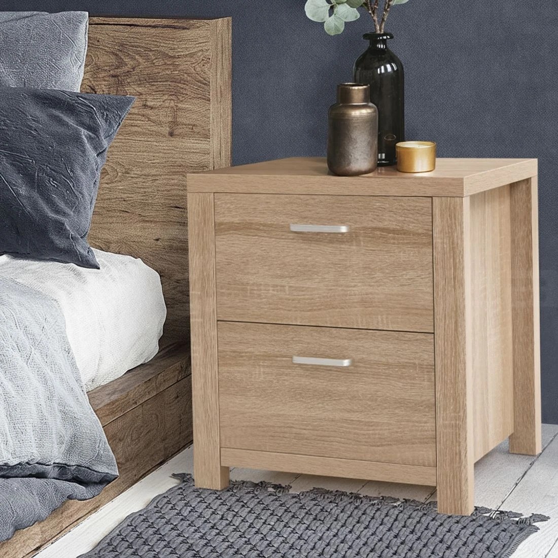 6 Artiss 2x Bedside Table 2 Drawers - Natural, 6 of 6