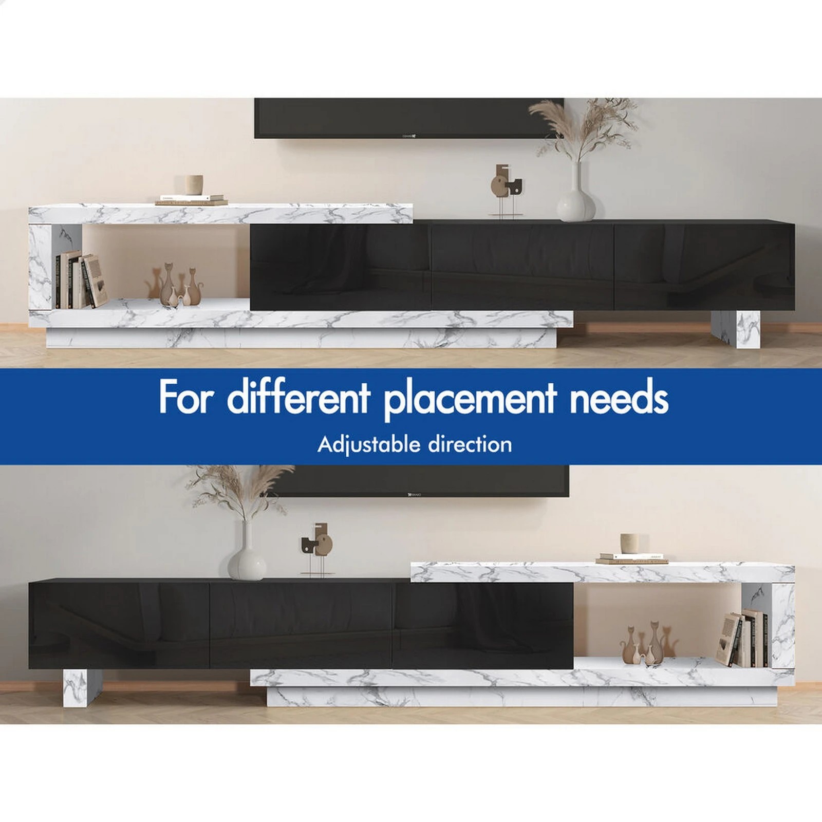 3 Alfordson 190-280cm Extendable Entertainment Unit TV Stand Cabinet Drawer - Marble Black, 3 of 9