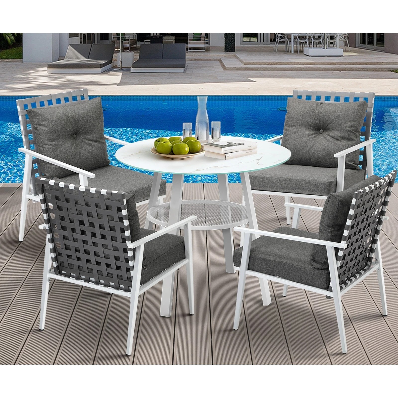 4 Livsip Outdoor Dining Set Patio Furniture Setting 5PCS Marble Table Rattan Chair - Multi, 4 of 9