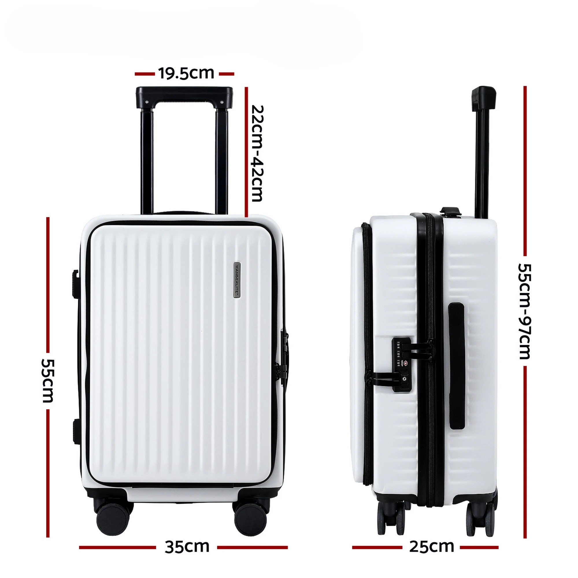1 Wanderlite 20" Luggage Suitcase Front Pocket Travel Carry On Dual TSA - White, 1 of 6