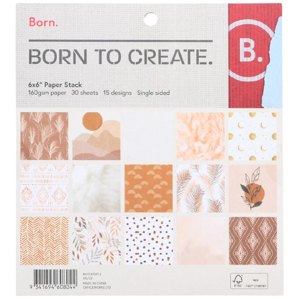 1 Born Paper Stack 15 x 15cm Boho 30 Sheets, 1 of 2