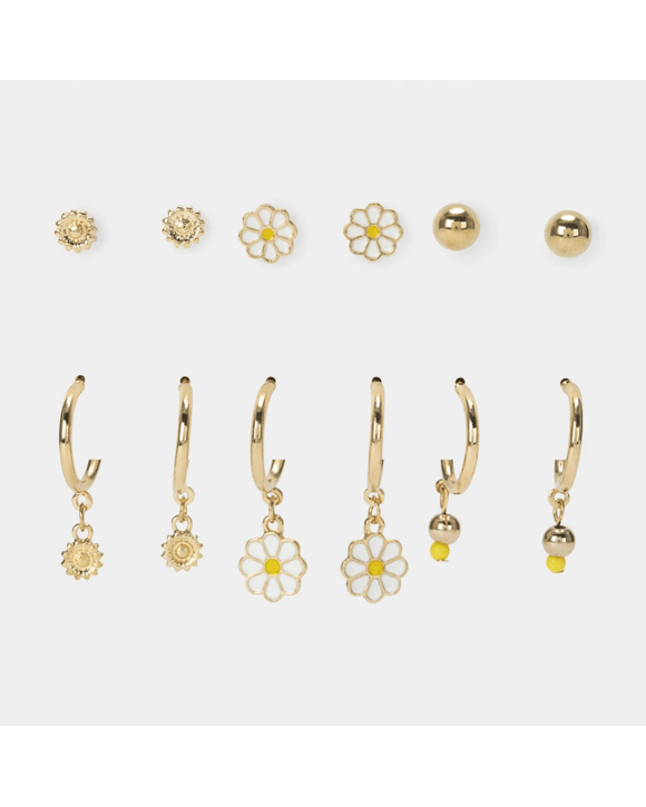 6 Pack Hoop and Stud Earrings - Gold Tone