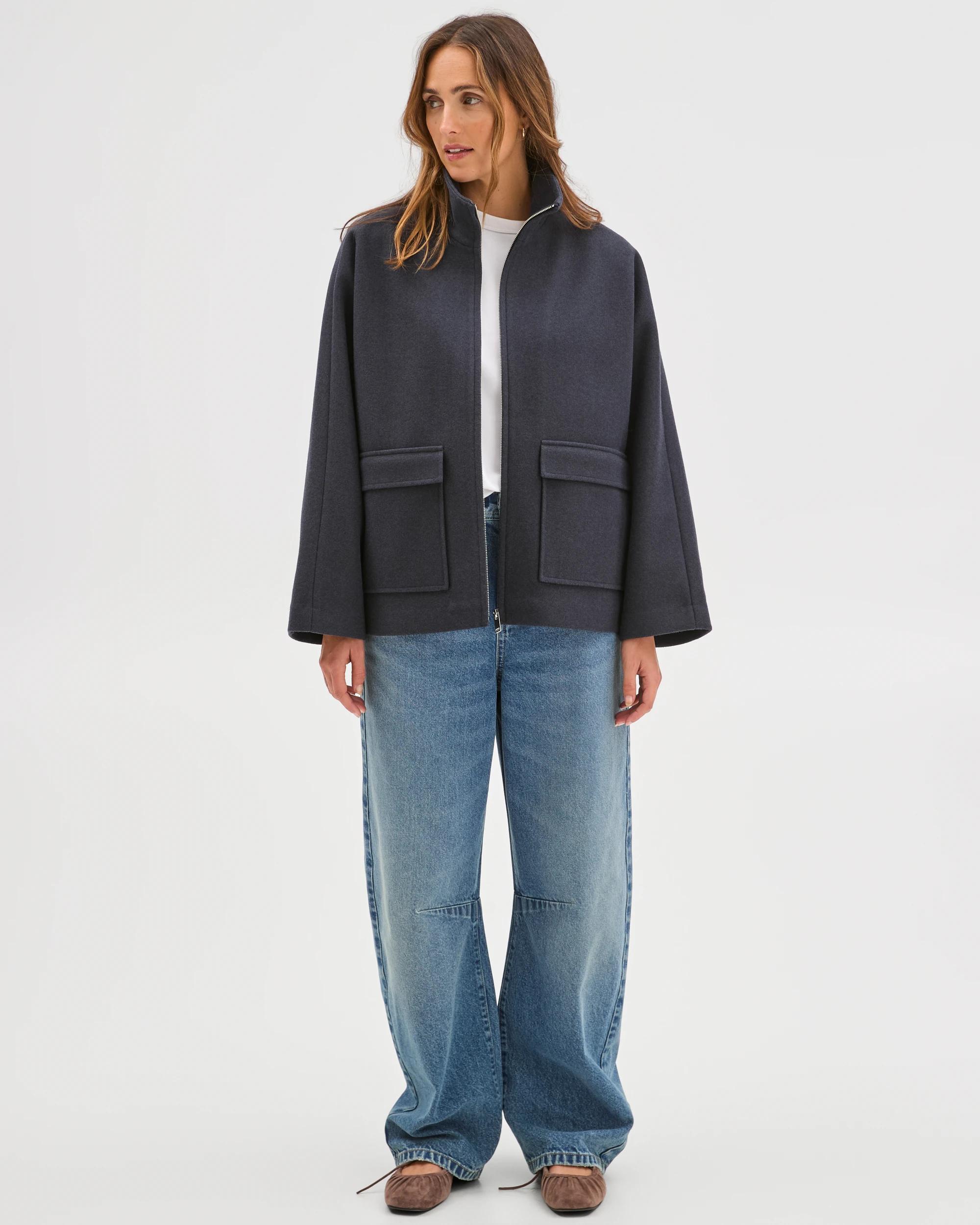 1 Target Woman Brushed Collar Zip Through Jacket NAVY MARLE, 1 of 9