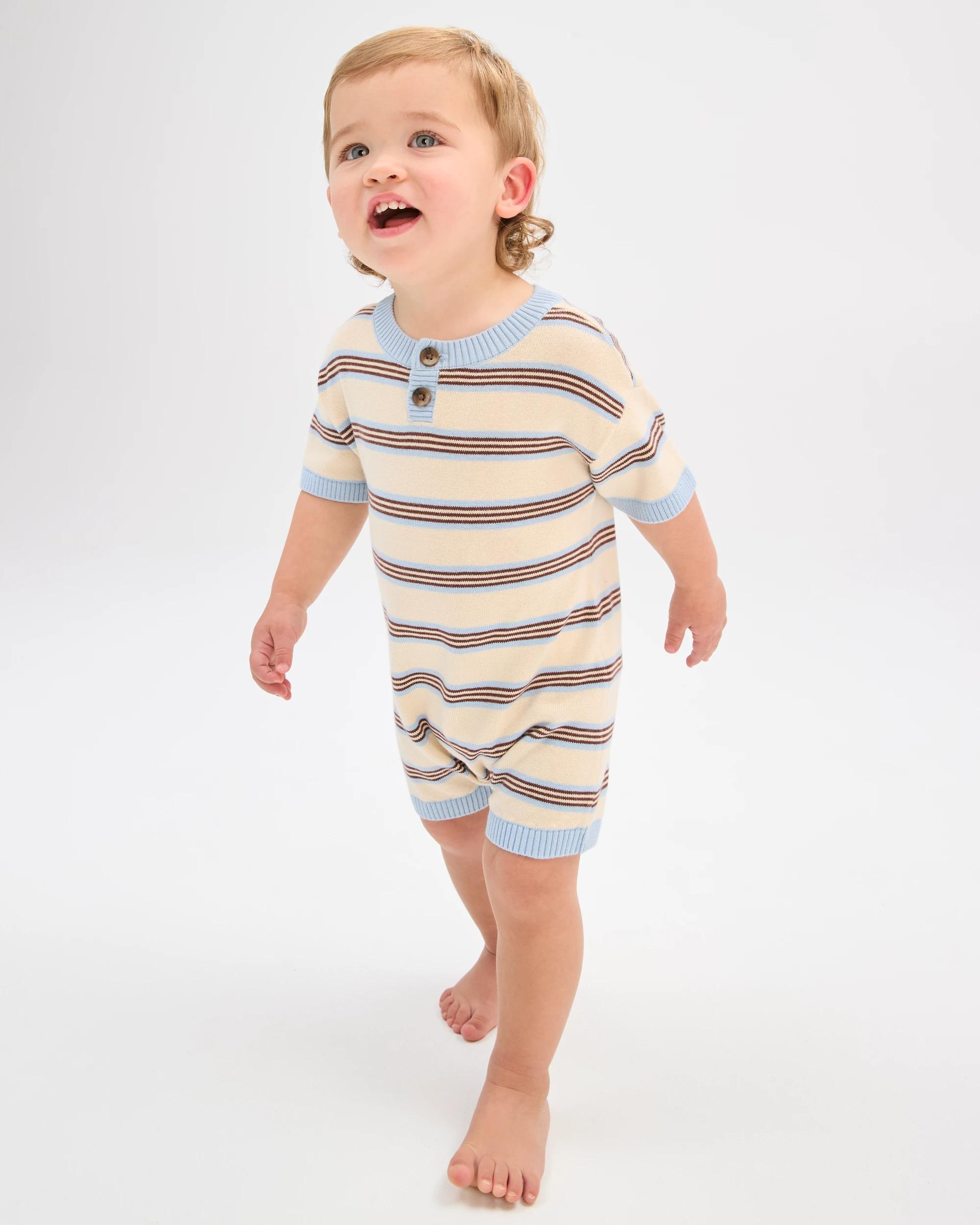 1 Target Baby Organic Cotton True Knit Henley Retro Stripe Romper STRIPE BLUE, 1 of 5