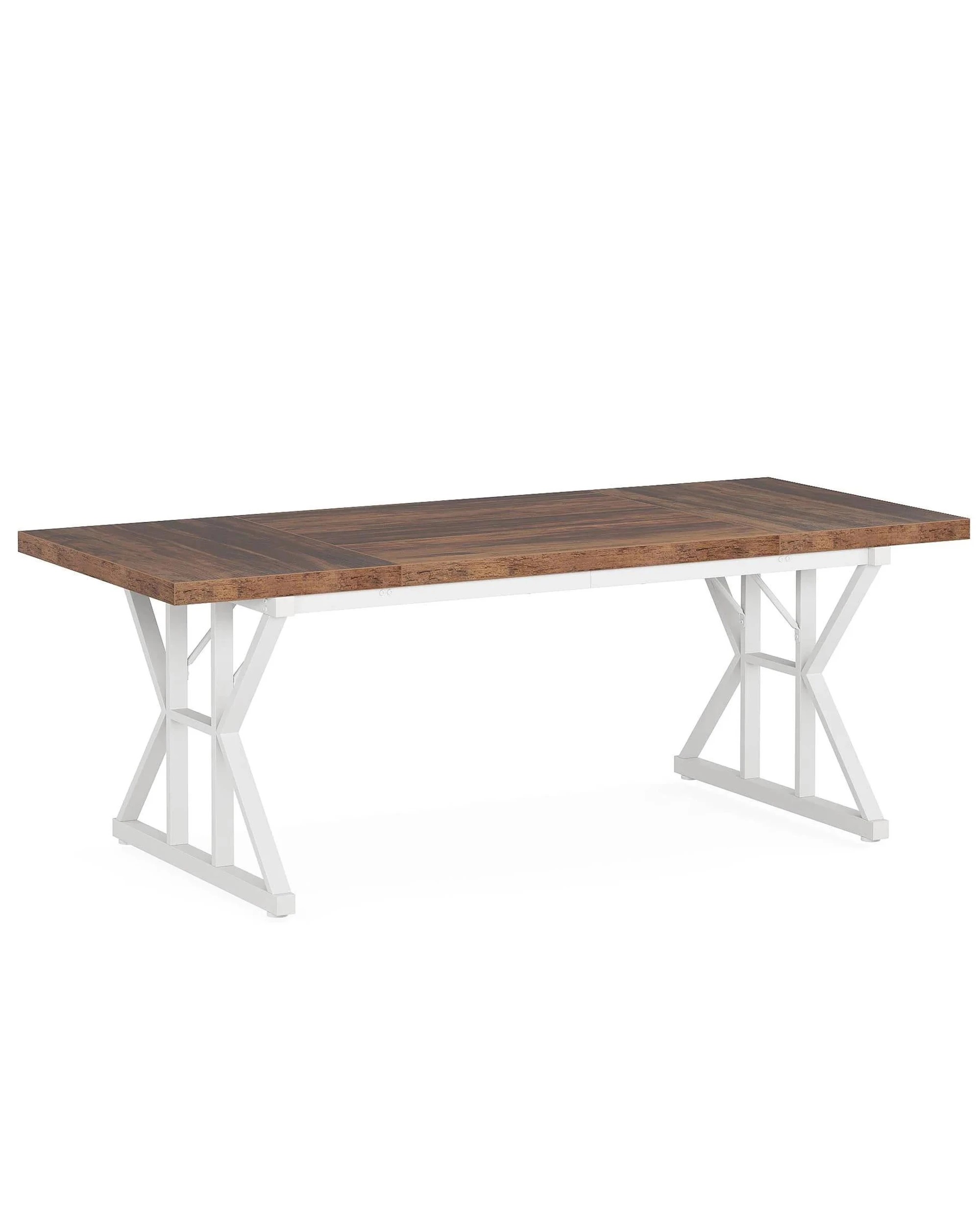 1 OAKORY 180cm Home office Desk with Metal X-shaped Trestle legs Brown & White, 1 of 5