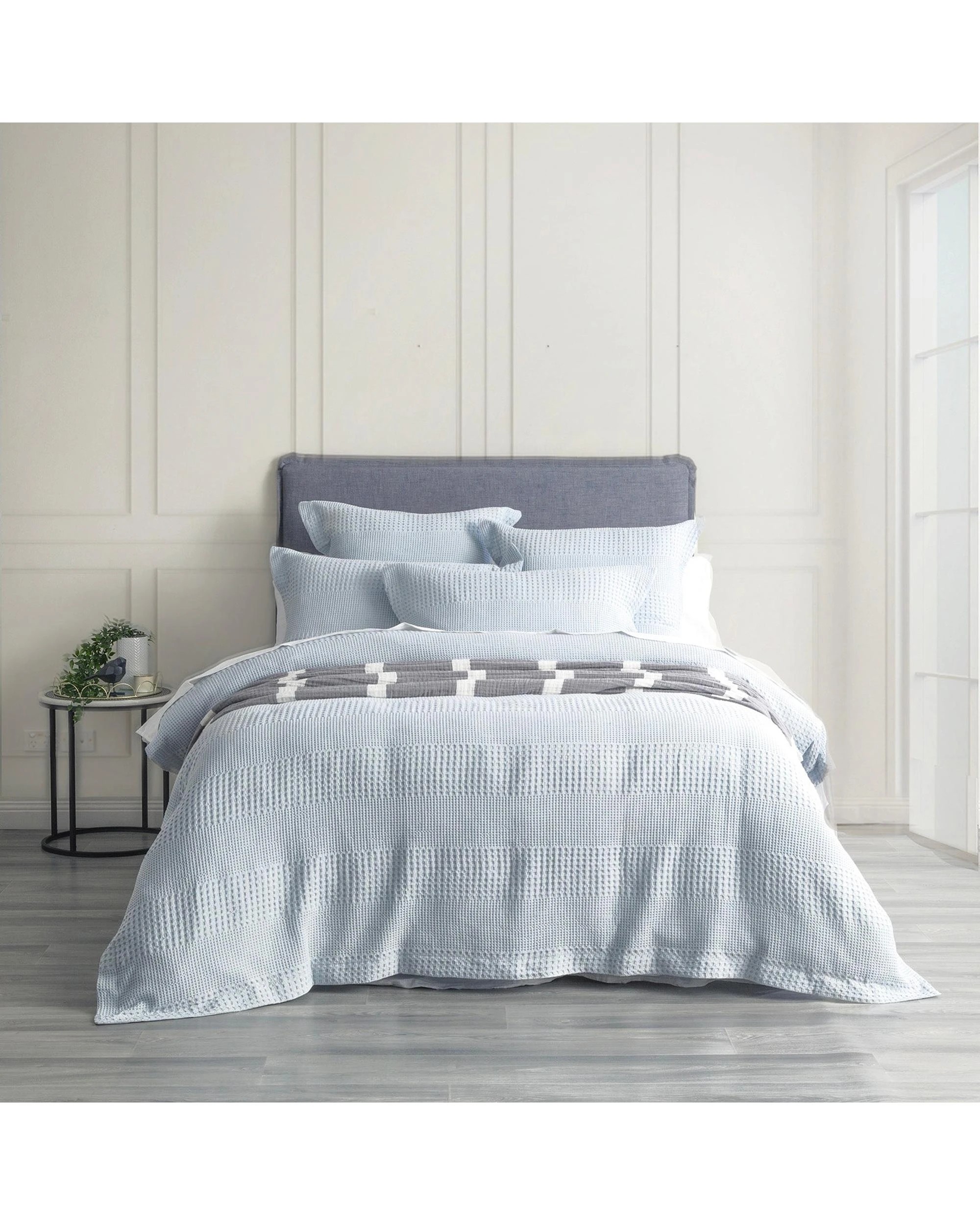 1 Renee Taylor Elegance Waffle Cotton Jacquard Quilt Cover Set - Queen, Sky (100% Cotton, 2 Pillowcases) - Blue, 1 of 3