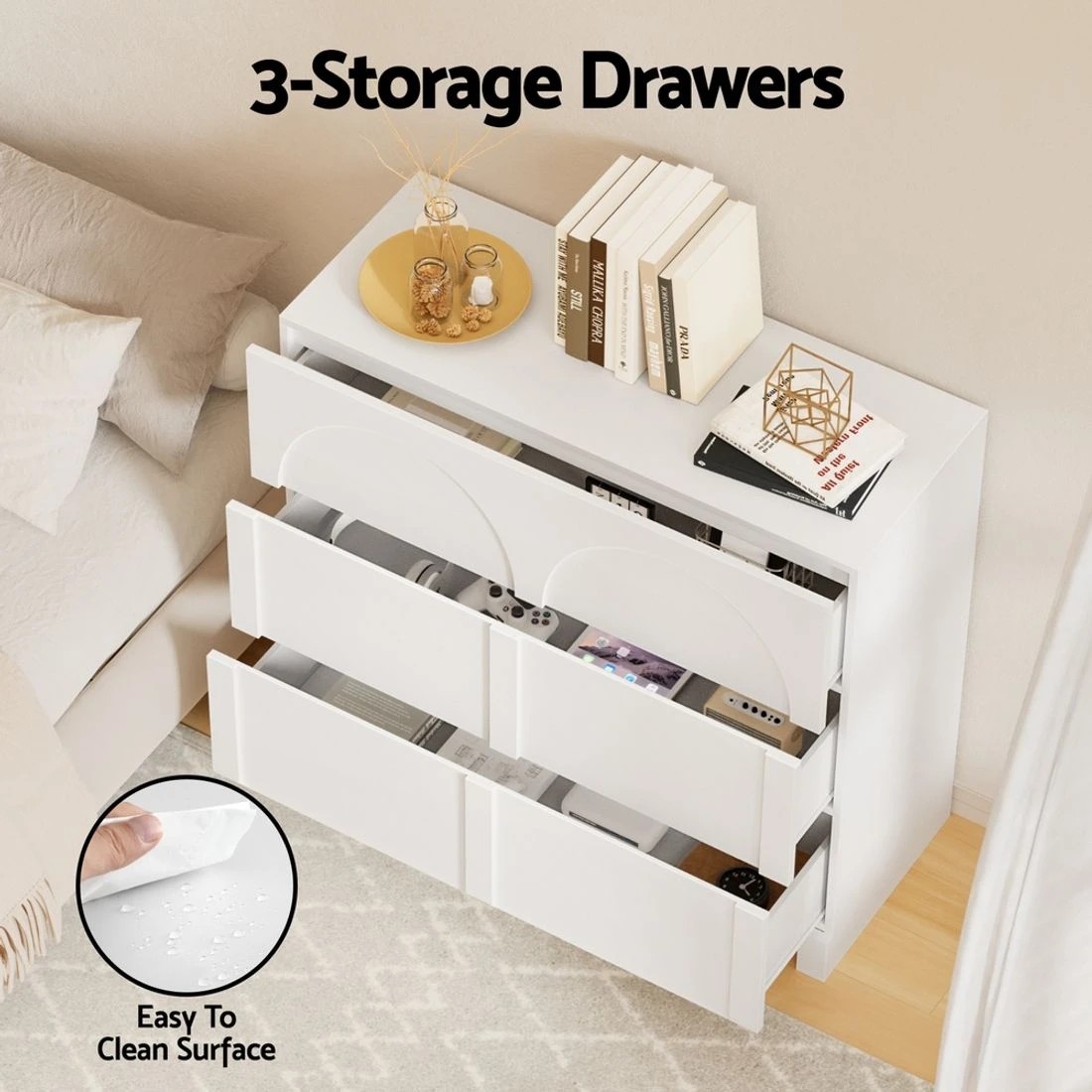 6 Artiss 3 Chest of Drawers Lowboy Dresser Cabinet - White, 6 of 8