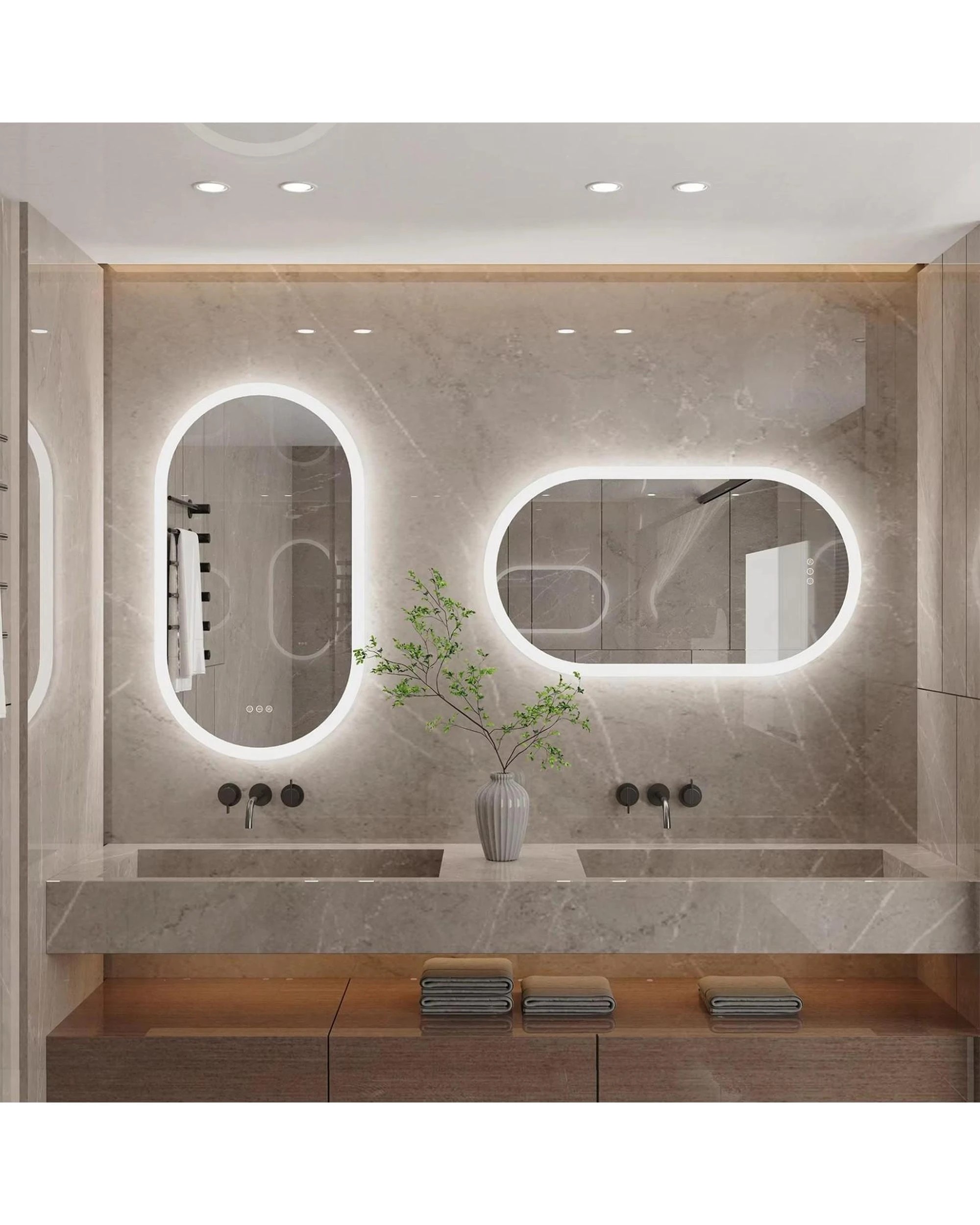 4 OAKORY 50x100cm Oval LED Bathroom Mirror Dimmable Anti-Fog Wall Mounted with Memory Function, 4 of 4
