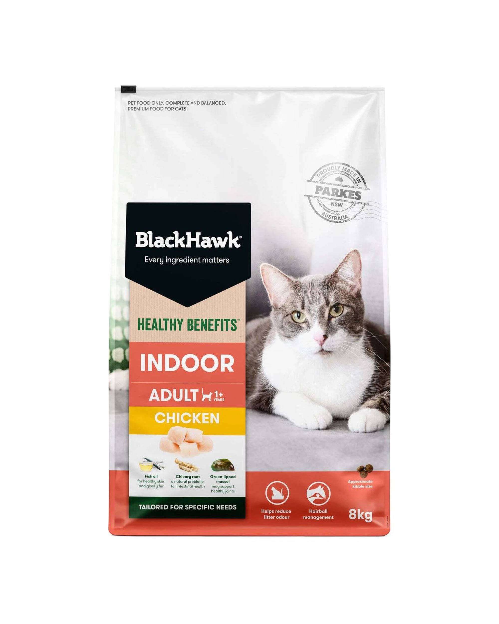 1 Black Hawk Adult 1+ Healthy Benefits Indoor Dry Cat Food Chicken 8kg, 1 of 4