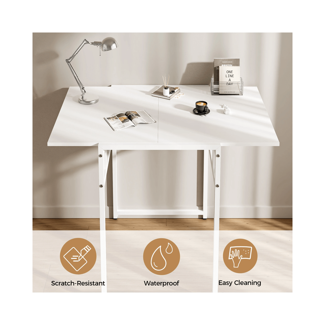 7 Advwin Folding Dining Table Foldable Drop Leaf Home Office Work Desk White, 7 of 9