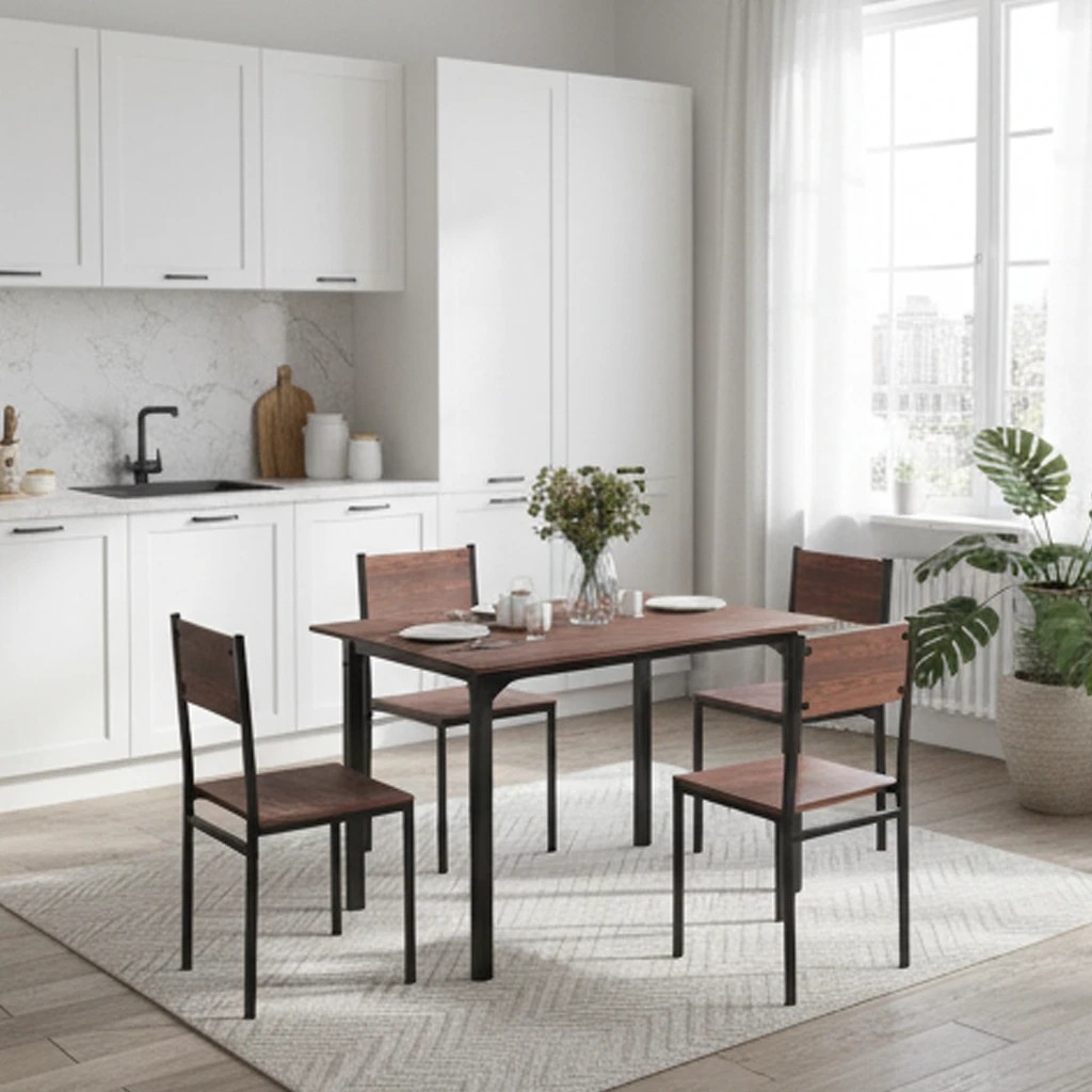 2 Costway 5PCS Kitchen Dining Table & Chairs Set w/Backrest Rectangular Restaurant Table, 2 of 3