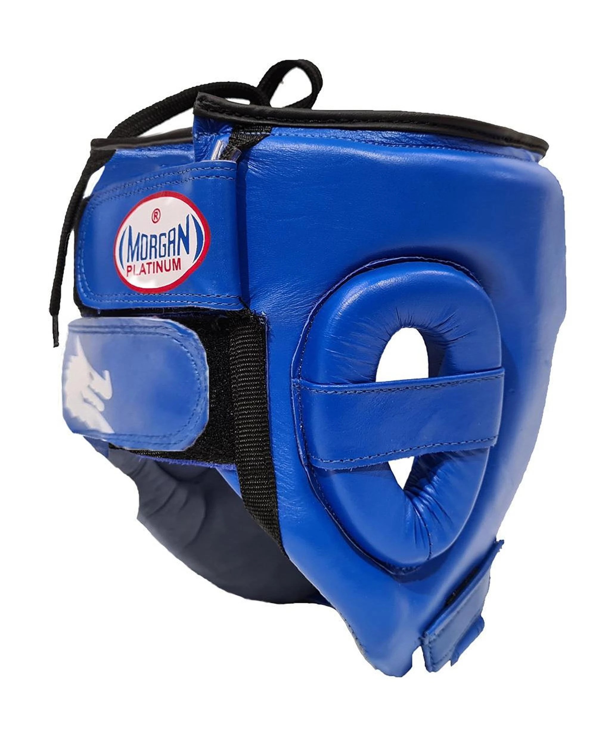 3 Morgan Platinum Open Face Leather Head Guard Extra Large - Blue, 3 of 5
