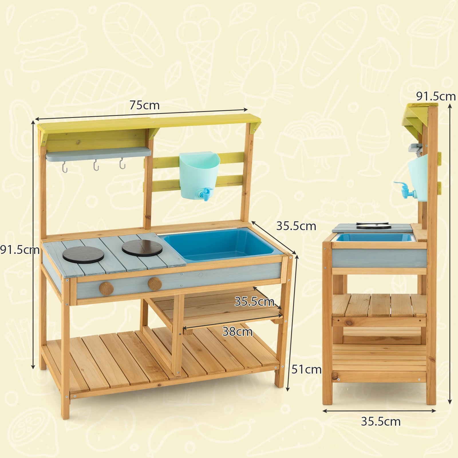 5 Costway Wooden Kitchen Playset Outdoor Pretend Play Mud Kitchen, 5 of 6