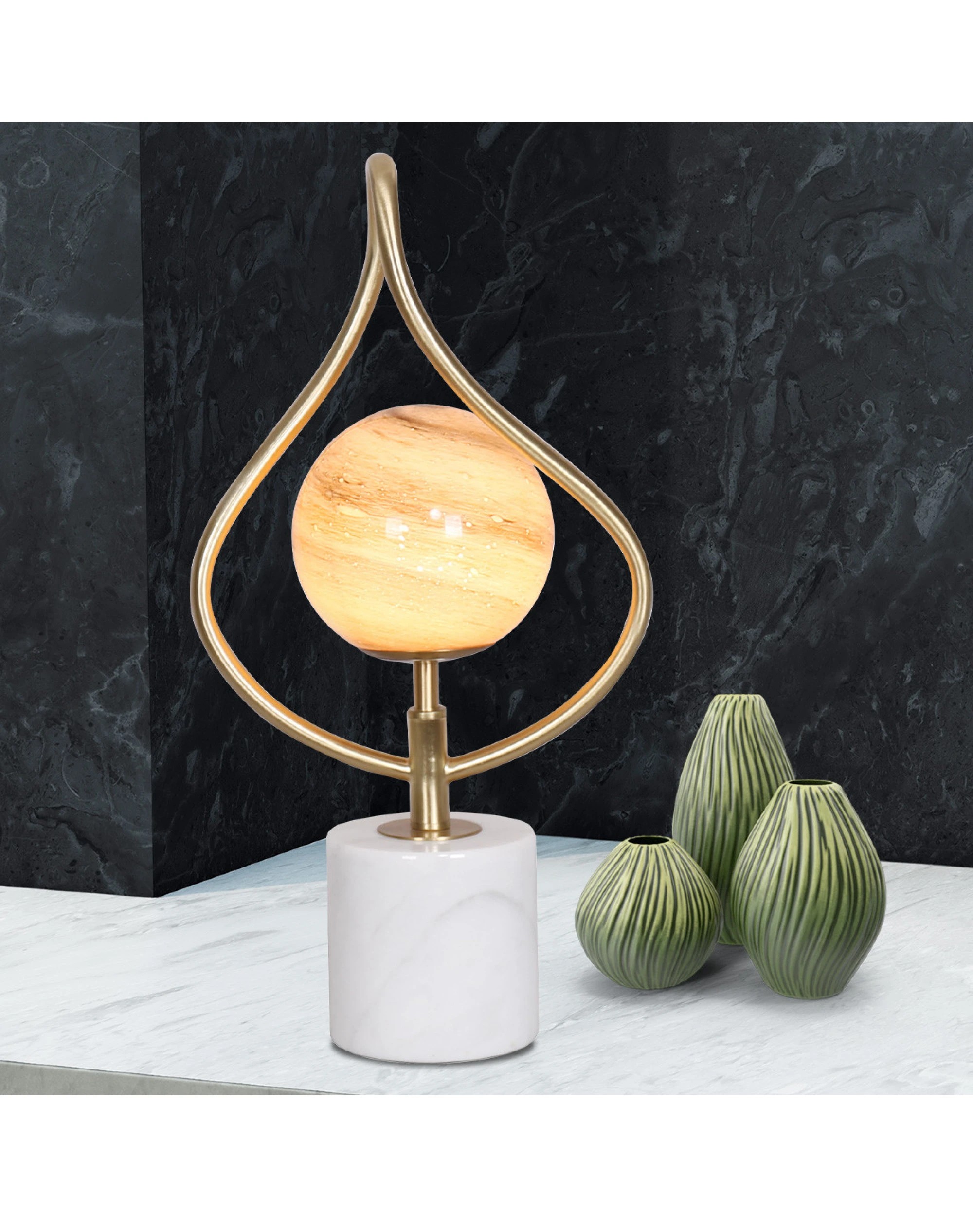 8 Sarantino Sculptural Orange Glass Table Lamp With White Marble Base, 8 of 9
