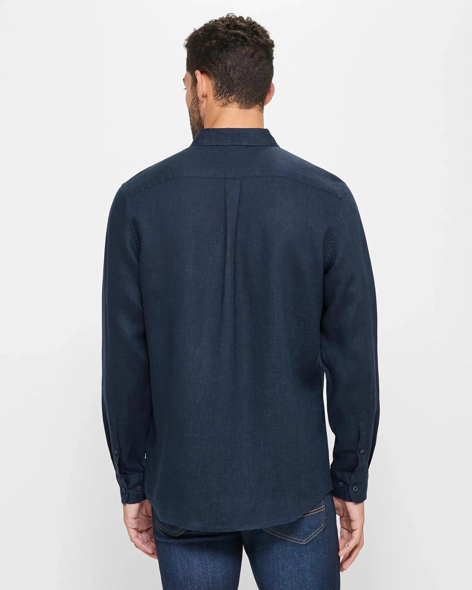 4 Target European Linen Long Sleeve Shirt NAVY BLUE, 4 of 5