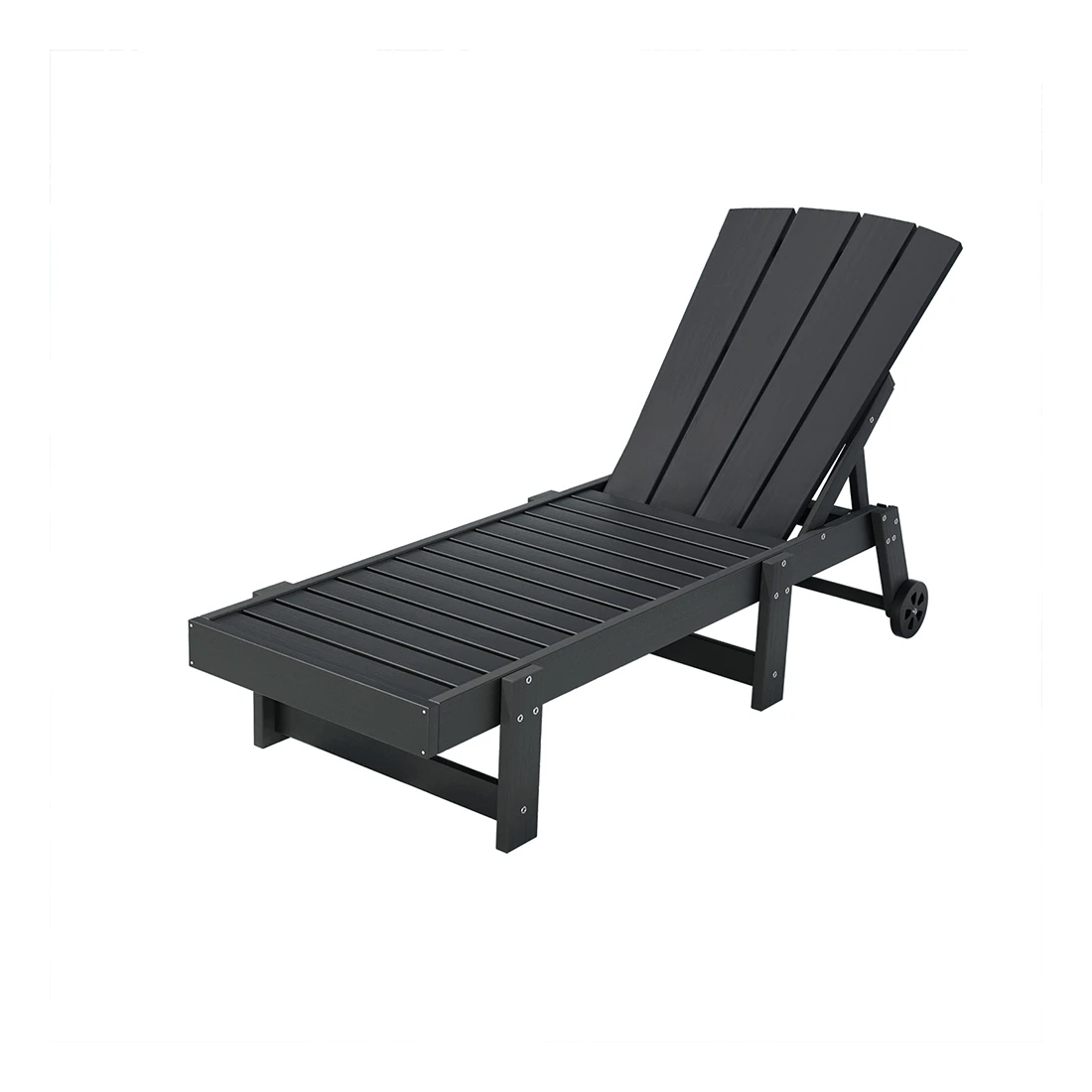 1 Gardeon Sun Lounge Beach Chair HDPE Adirondack Lounger Patio Outdoor Furniture with Wheels - Black, 1 of 2