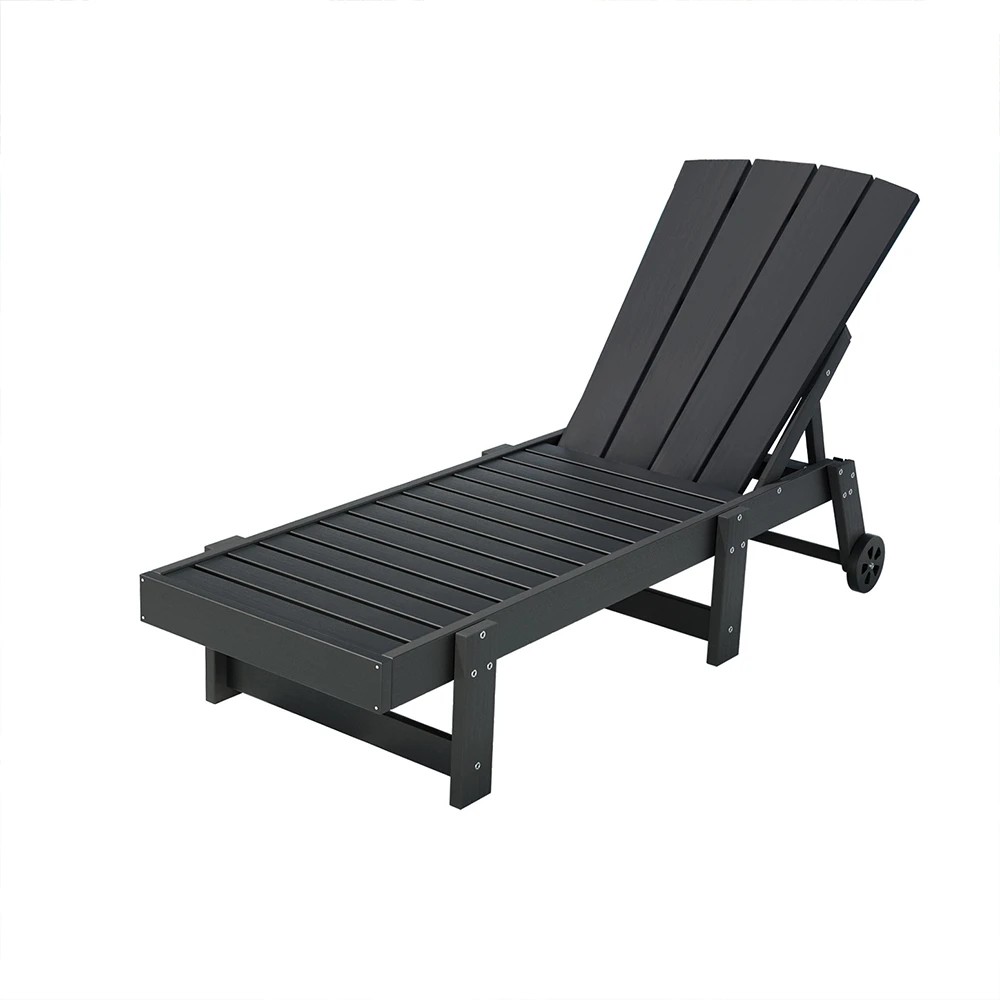 1 Gardeon Sun Lounge Beach Chair HDPE Adirondack Lounger Patio Outdoor Furniture with Wheels - Black, 1 of 7