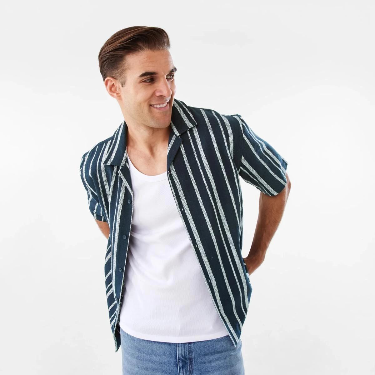 1 Short Sleeve Multi Textured Shirt VAM STRIPE SKY CAPTAIN, 1 of 9