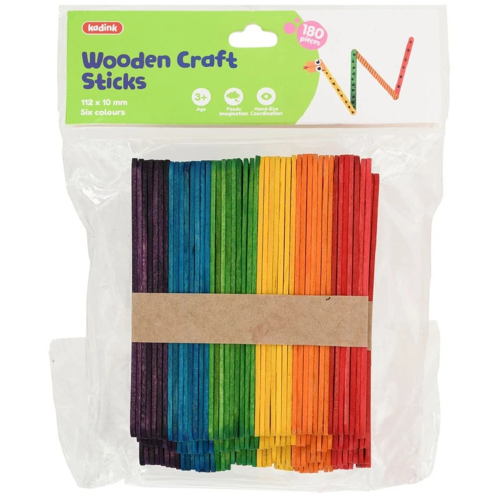 1 Kadink Wooden Craft Sticks Coloured 180 Pack, 1 of 4
