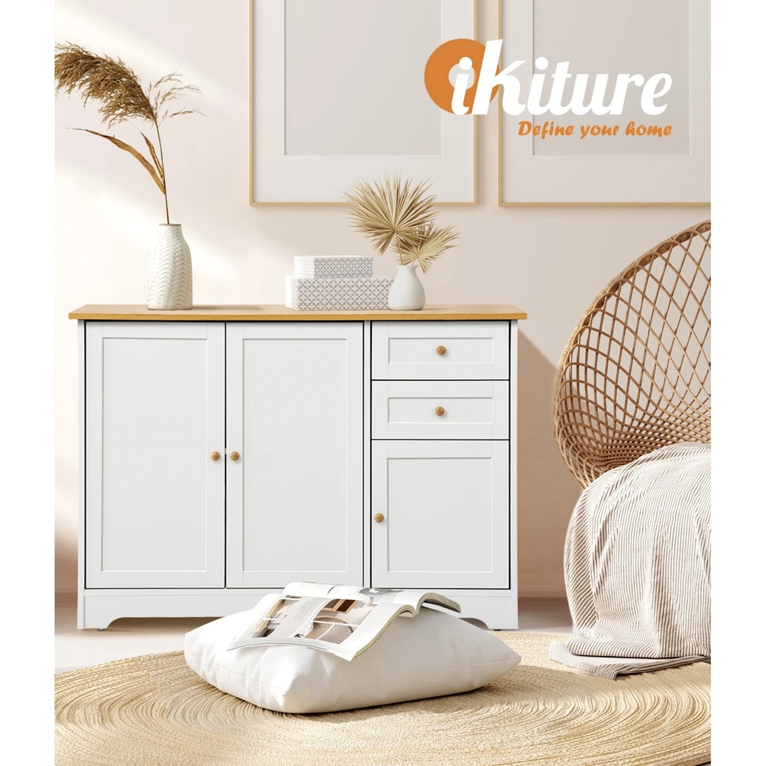 6 Oikiture Buffet Sideboard Storage Cabinet Cupboard
 - White, 6 of 10