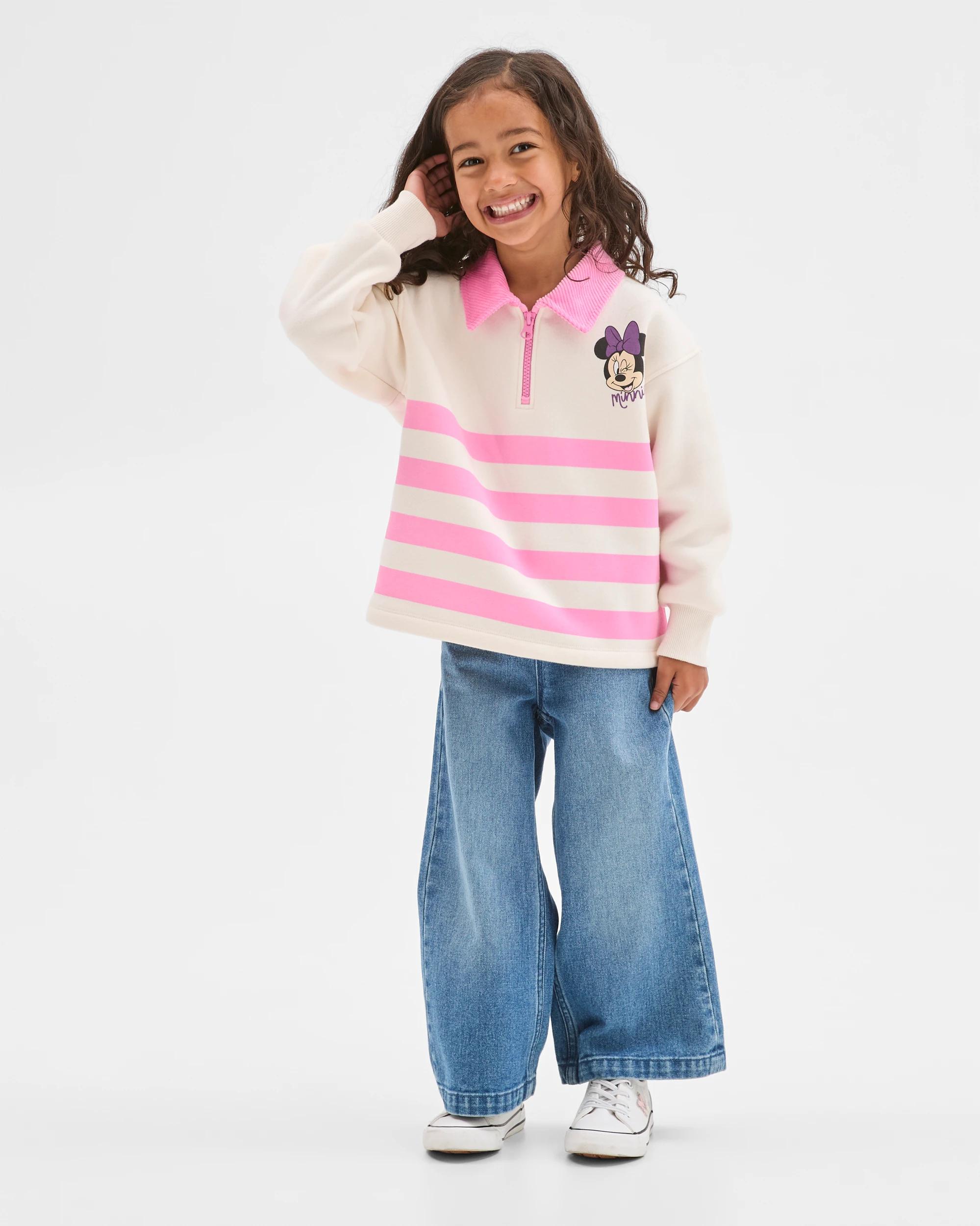 1 Disney Minnie Mouse Australian Cotton Fleece 1/4 Zip Corduroy Collar Jumper PINK/OAT MARLE, 1 of 6