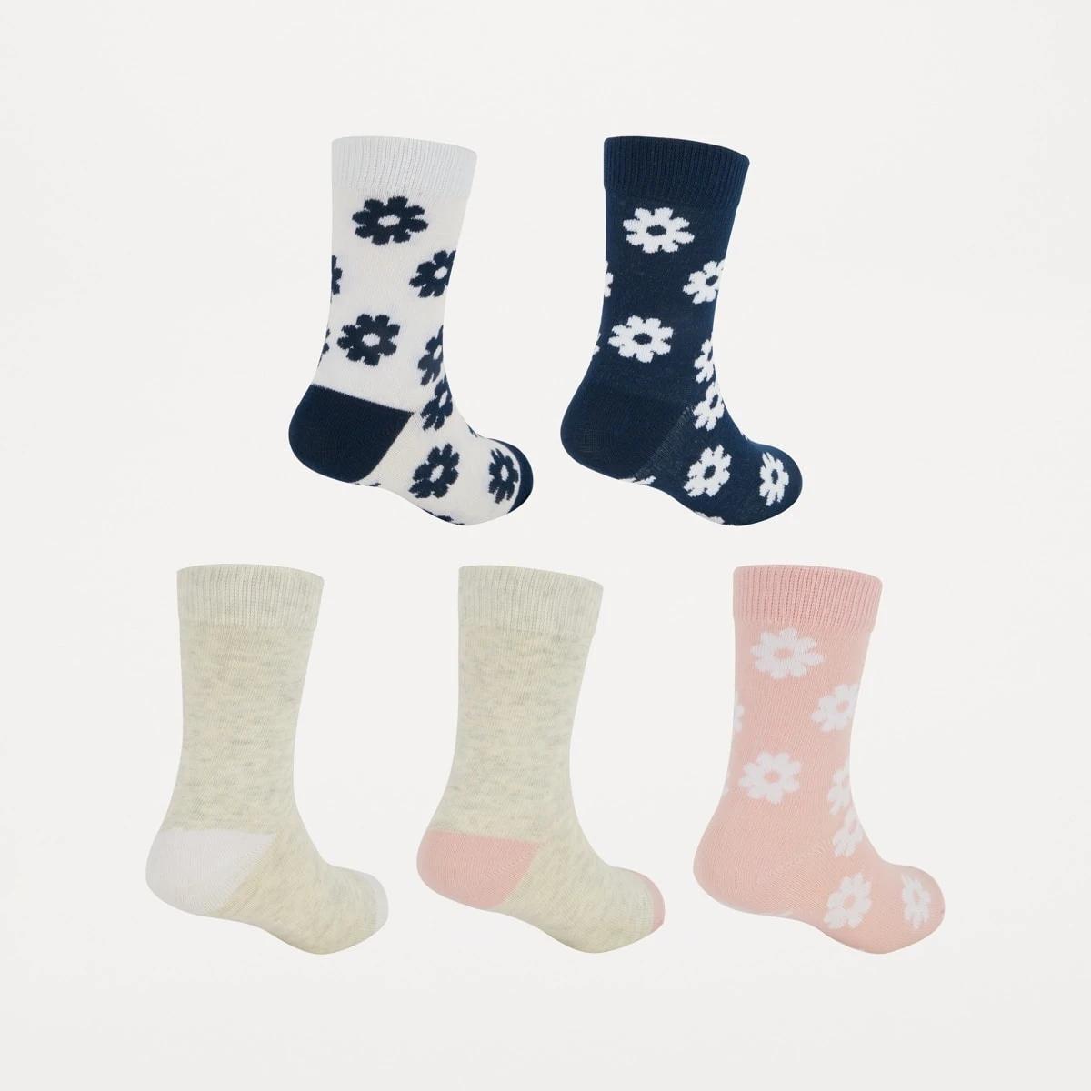 2 5 Pack Crew Socks Pnk Floral, 2 of 3