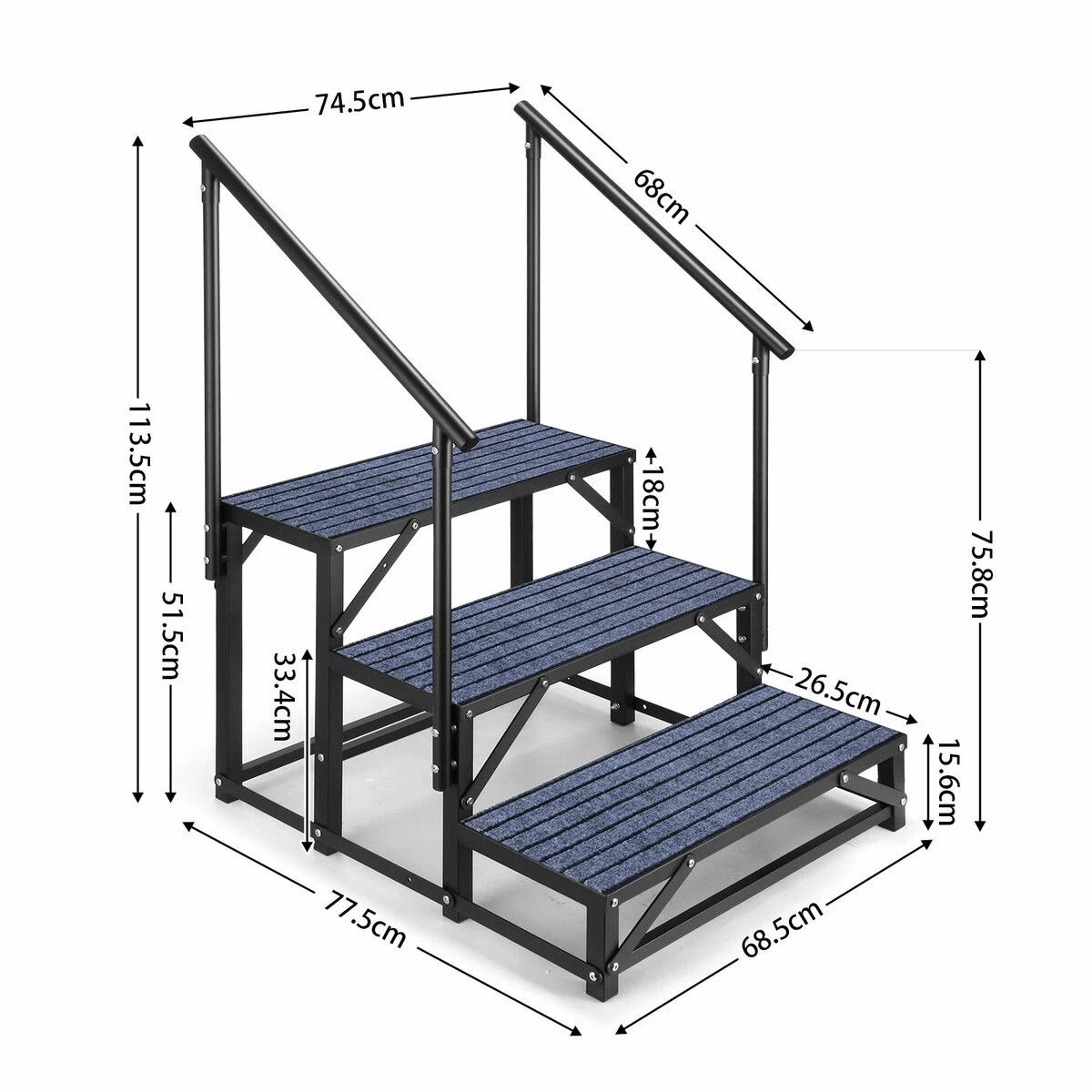 2 Ausway 3 Step Caravan Steps Stair with Handrails 150kg Non-Slip TPE Pads Outdoor RV Camper Trailer Ladder, 2 of 3