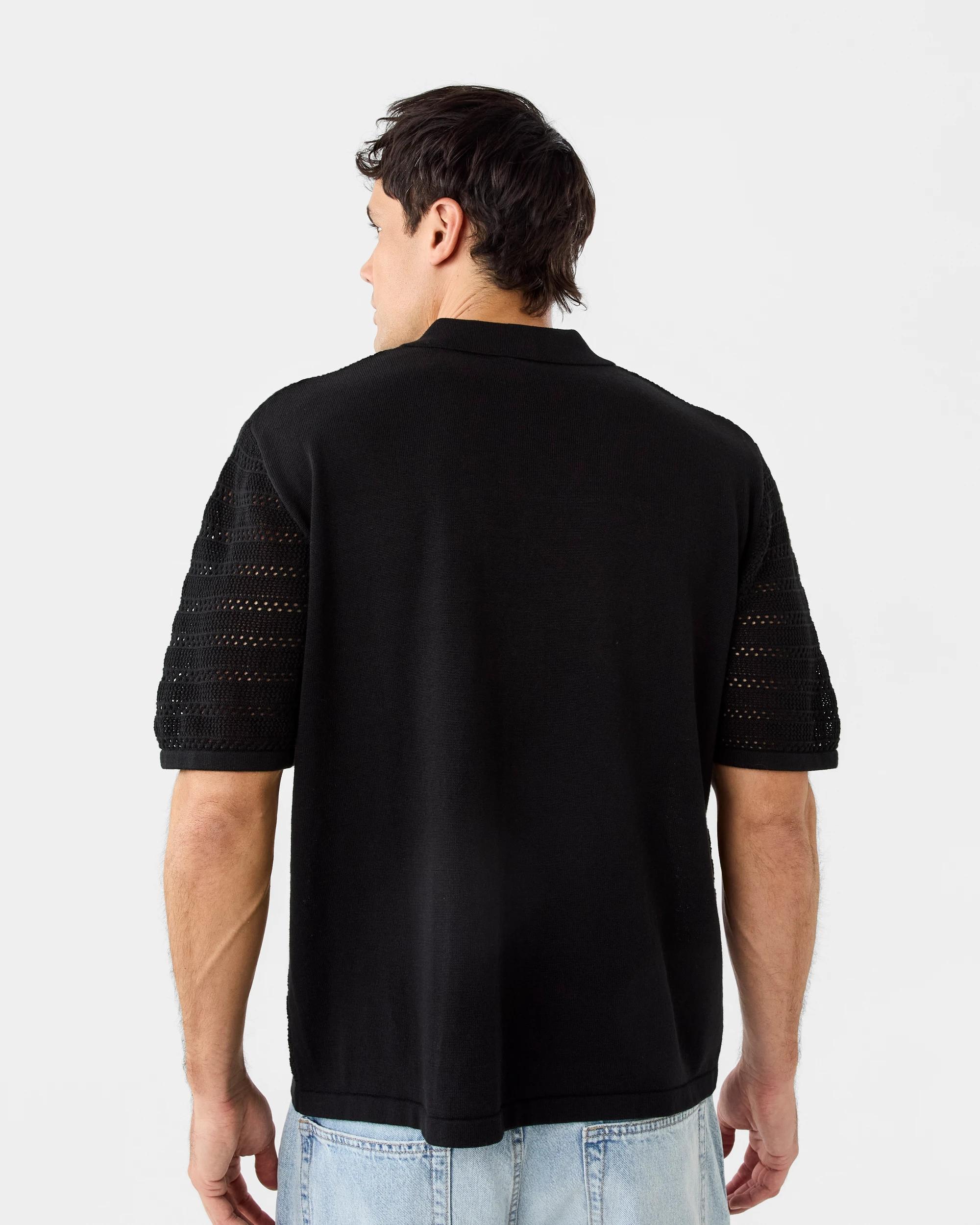 3 Short Sleeve Textured Knit Shirt Black, 3 of 6