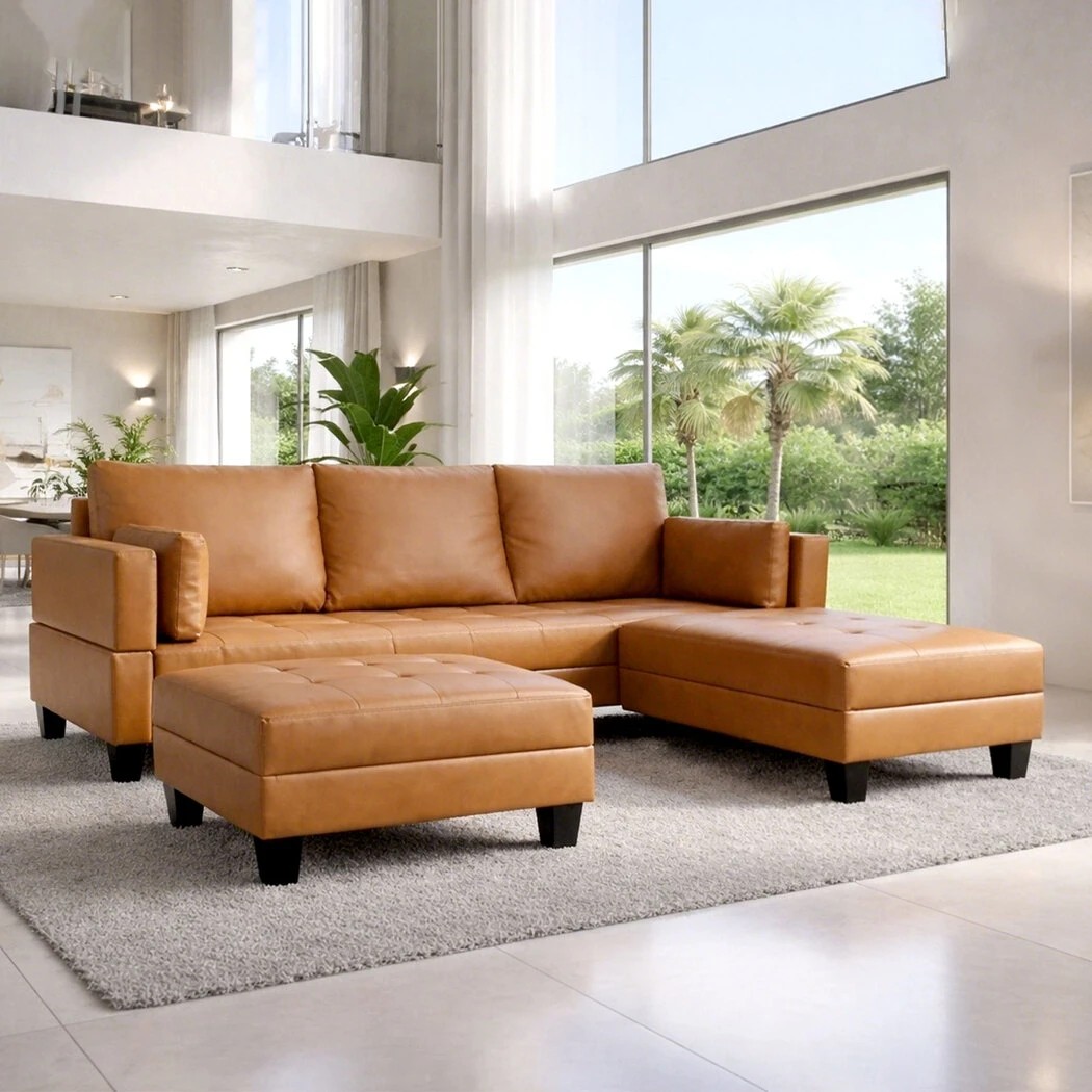 6 Levede 3 Seater Sofa Bed Modular Corner Pullout USB Lounge Storage Chaise,Brown, 6 of 6