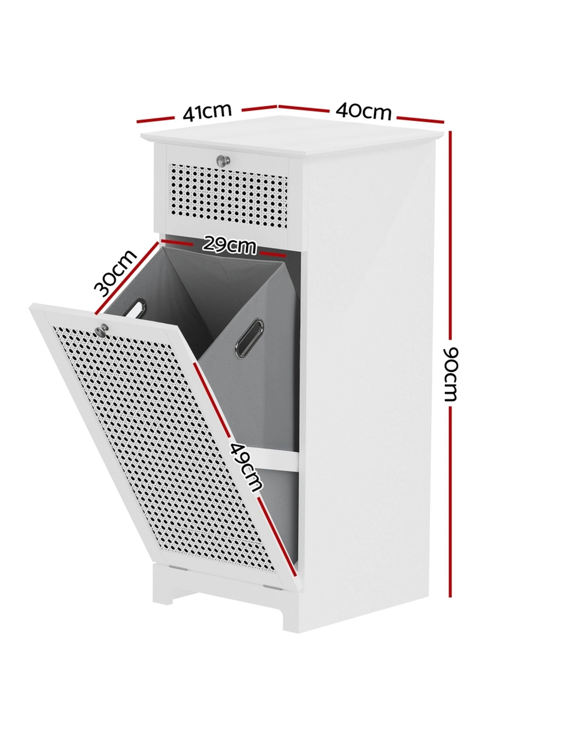 2 Artiss Laundry Hamper Cabinet Bathroom Storage
 - White, 2 of 3