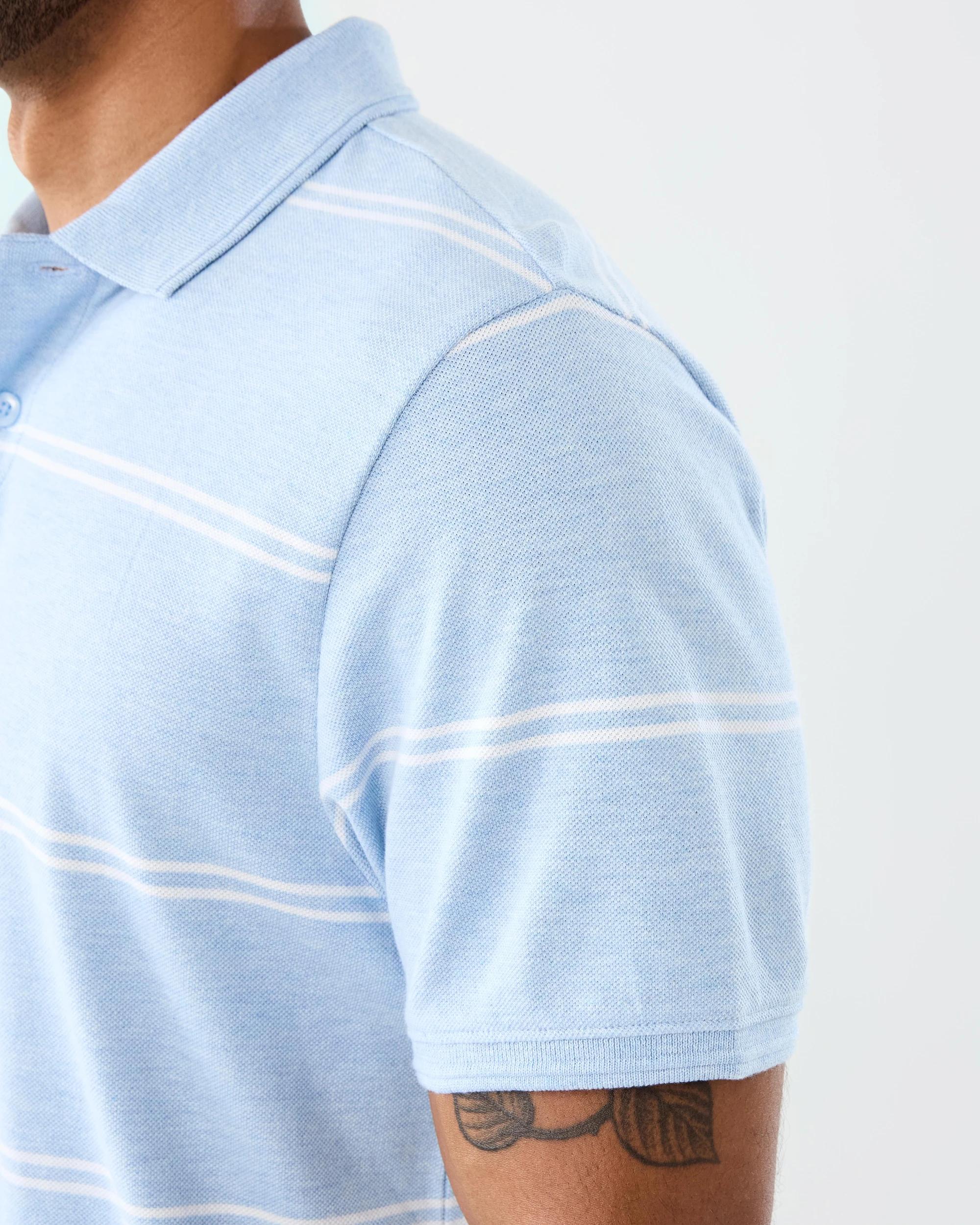6 Pique Polo Shirt Blu Stripe, 6 of 7