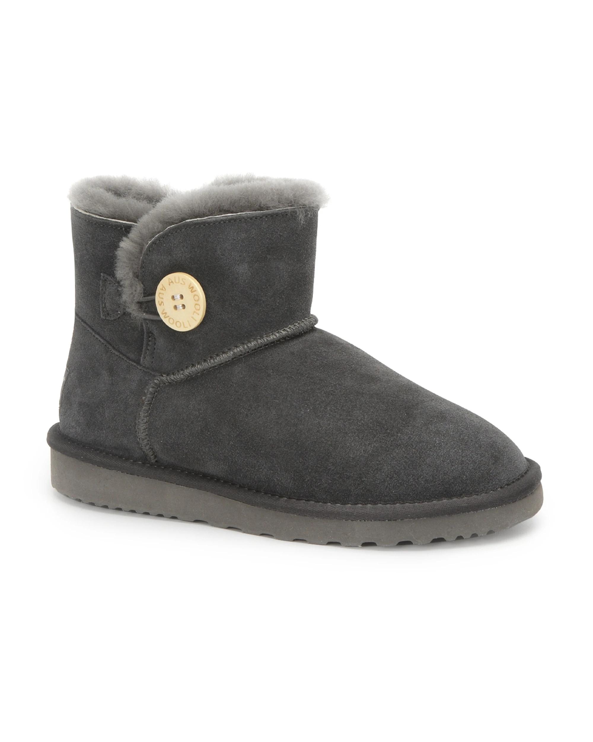 1 AUS WOOLI Short Sheepskin Button UGG Boots GREY, 1 of 6