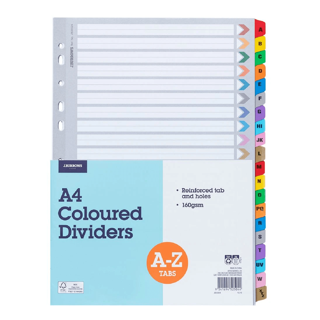 1 J.Burrows A4 A-Z Tab Dividers Paper 20 Tabs, 1 of 3