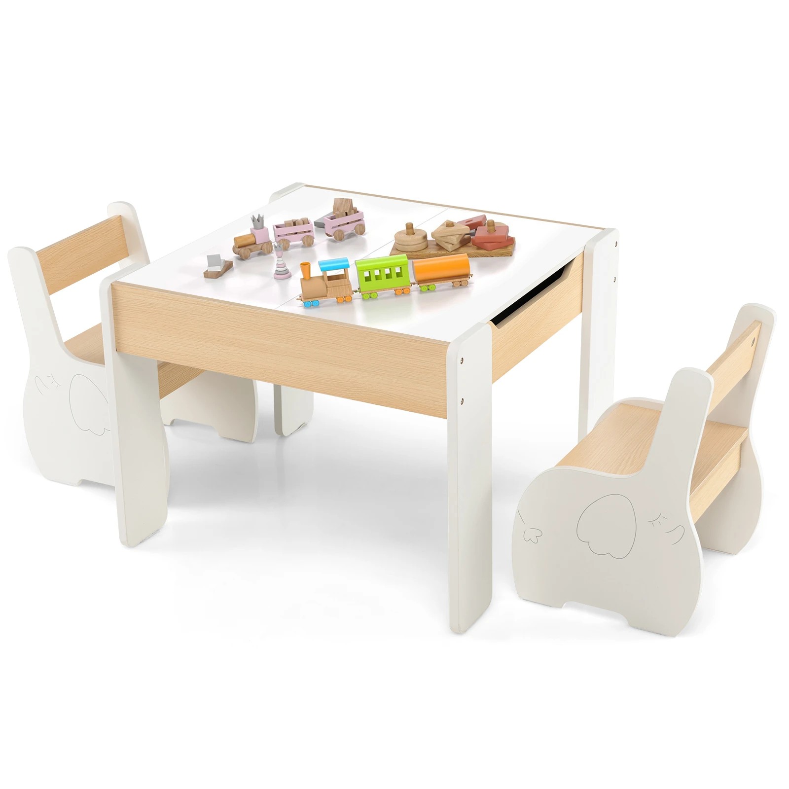 1 Costway 4-in-1 Kids Table Chair Set Wooden Activity Desk - White, 1 of 7