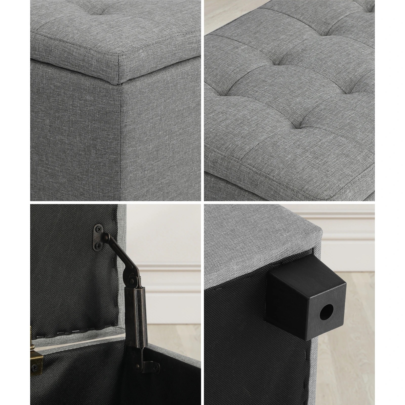 8 Oikiture Storage Ottoman Blanket Box Faux Linen Chest Toy Foot Stool Large
 - Grey, 8 of 10