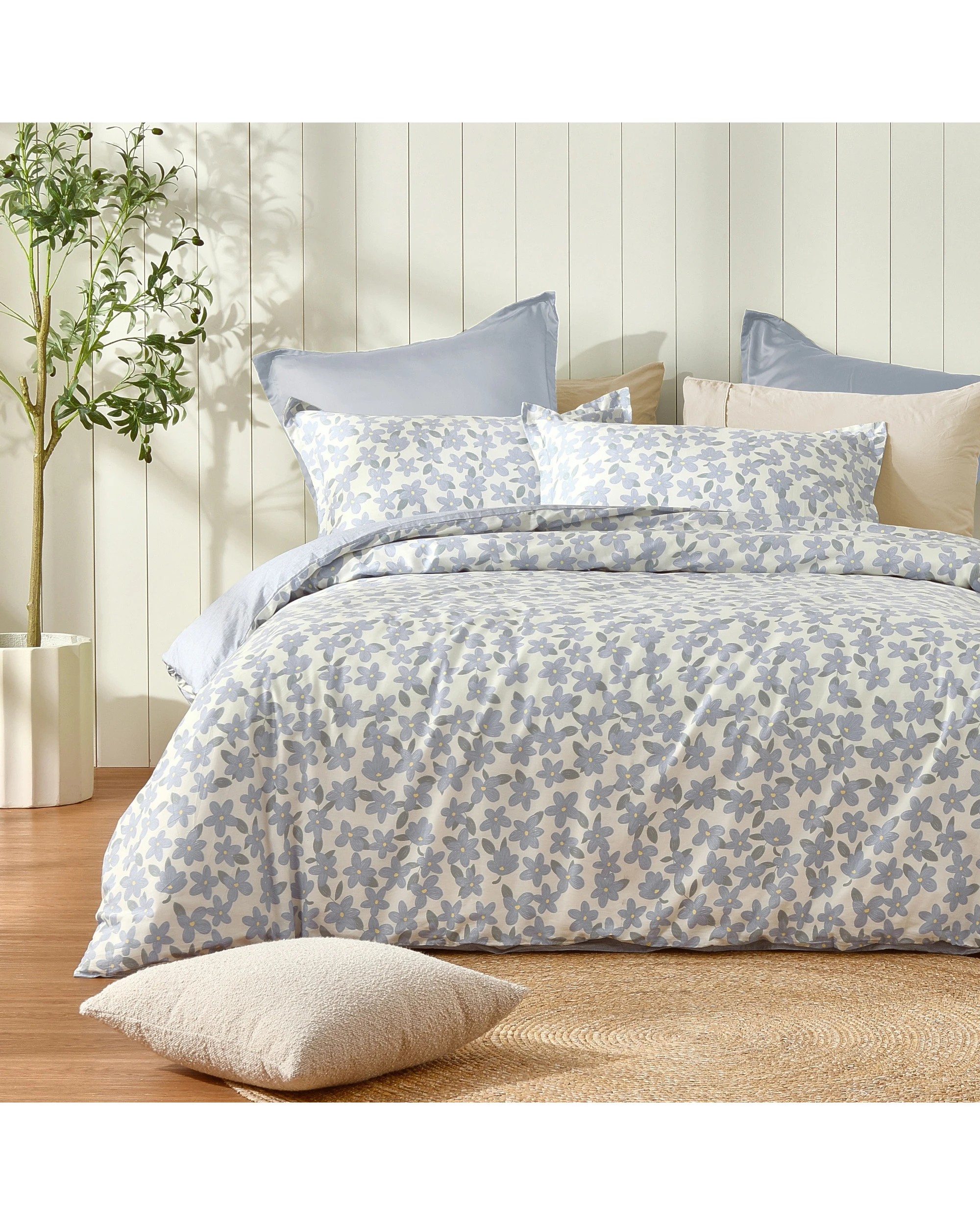 1 Dreamaker Thirri 100% Cotton Reversible Quilt Cover Set - King Single Bed - Sky Blue, 1 of 8