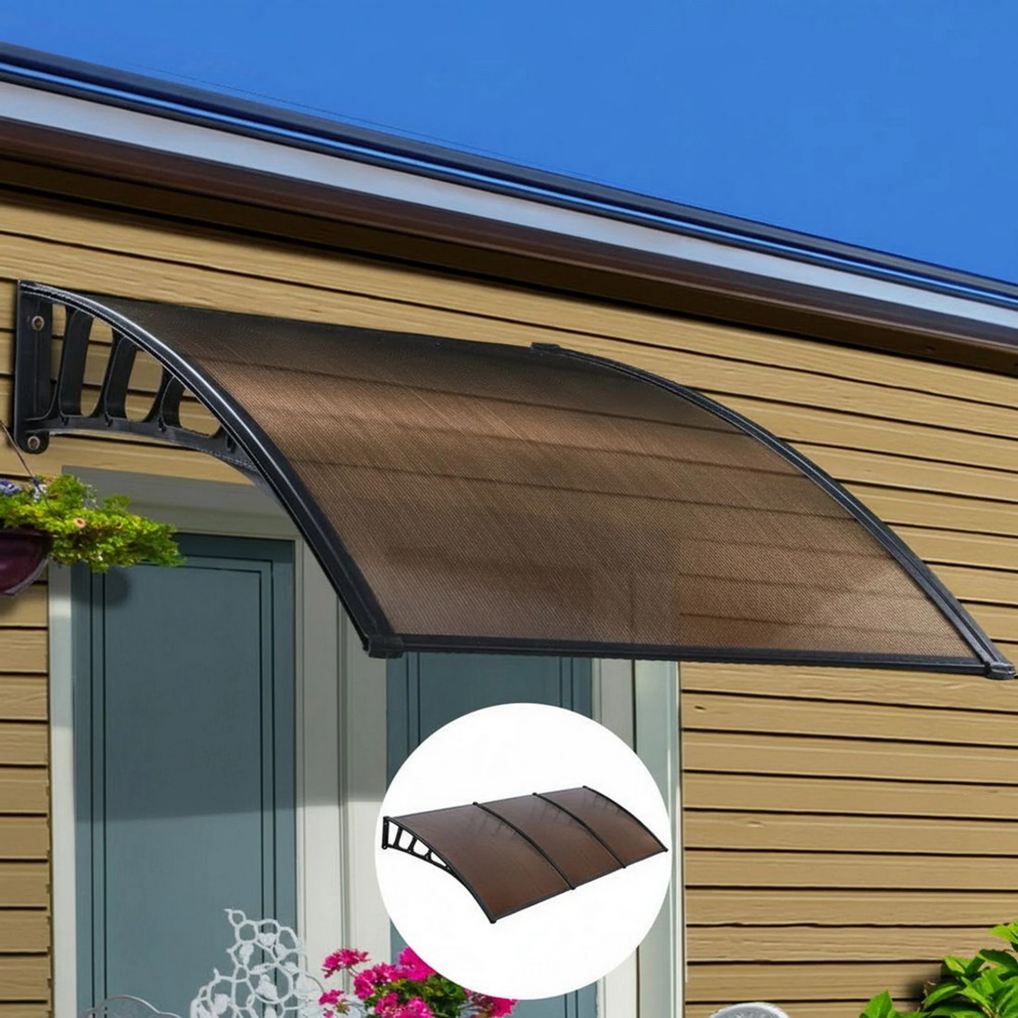 2 Instahut Window Door Awning Canopy 1.5mx3m Brown Sheet Plastic Frame - Multi, 2 of 7